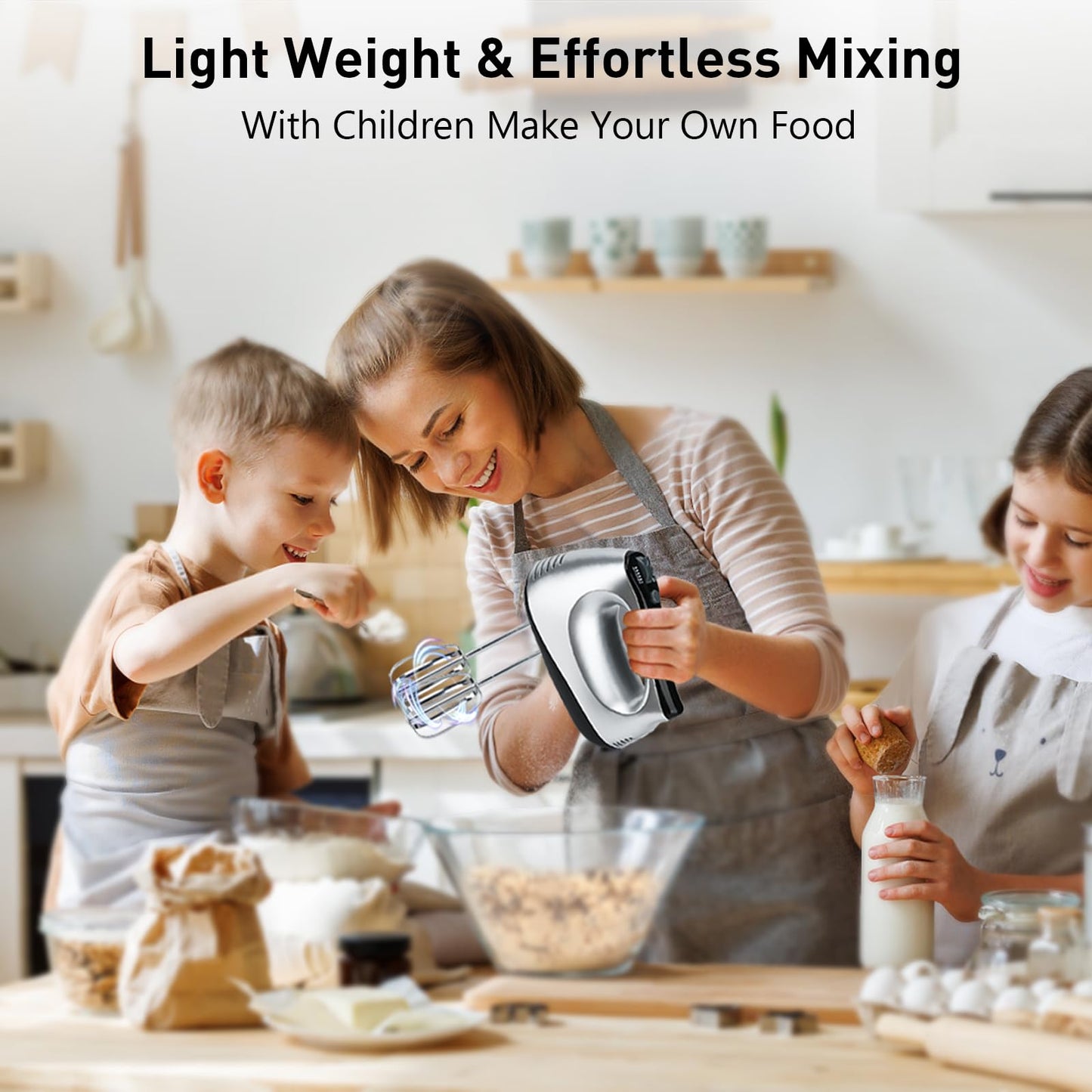 Hand Mixer Electric, Lychee 5 Speed 600W Ultra Power Handheld Mixer with Touch Button, Turbo, Storage Case, 6 Stainless Steel Accessories, Kitchen Aid Mixer for Cake Cookie Egg Cream Dough (Silver)
