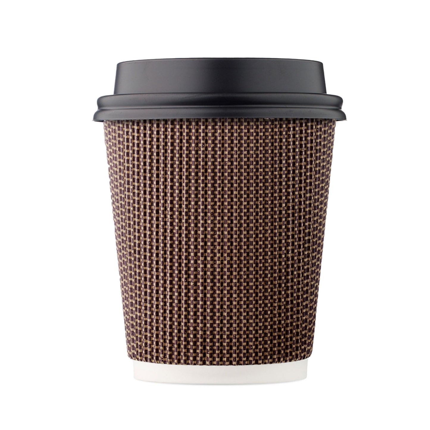 [150 Set] Harvest Pack 8 oz Disposable Coffee Cups, Insulated Ripple Double-Walled Paper Cup with Lid, Brown Geometric, Tea Hot Chocolate Drinks to go Coffee Cups