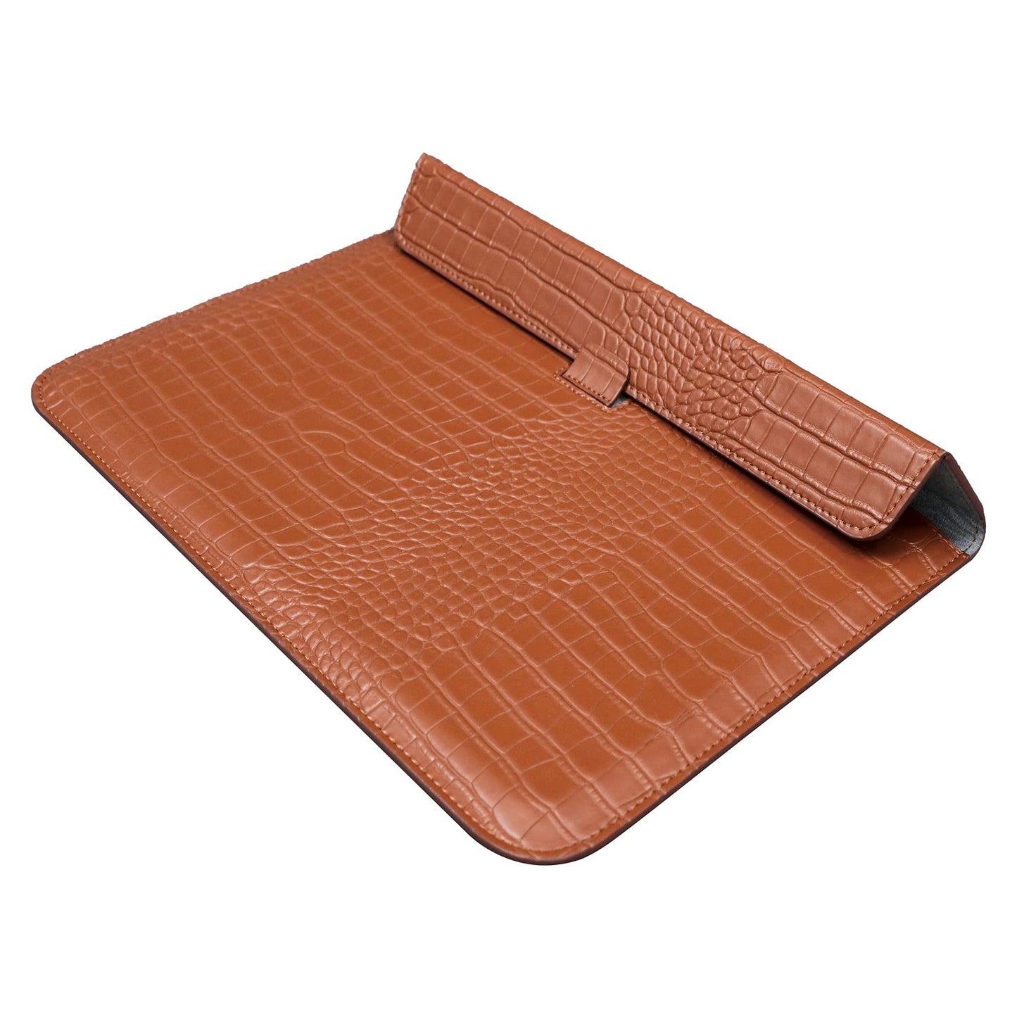 Seanai 15-16 Inch Crocodile Faux Leather Laptop Sleeve Case with Magnetic Closure & Stand Function for MacBook Air 15 Pro 15 Pro 16 M5 M4 M3 M2 M1 A3448 A3241 A2485 A3428 A3429 (2019-2026), Brown