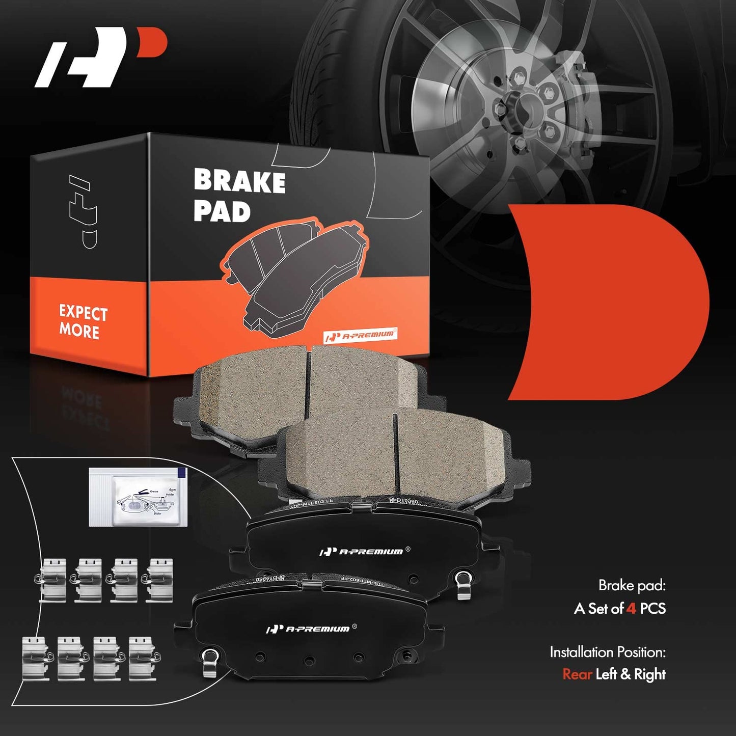 A-Premium Rear Ceramic Disc Brake Pads Set Compatible with Select Chrysler, Dodge, Ram and Volkswagen Models - Town & Country 2012-2016, Grand Caravan, Journey 2012-2020, C/V 2012-2015, Routan