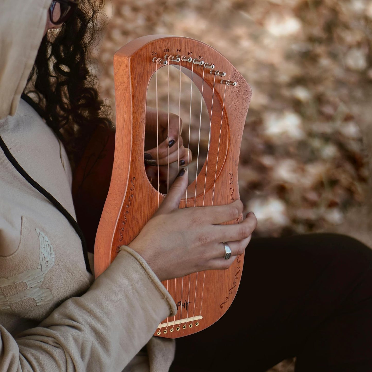 Lyre Harp VANPHY Lyre Harp 7 Strings Mahogany Body Metal String for Beginner Harps Classical Style Harp Instrument with Tuning Wrench Strings Gig Bag (Wood)