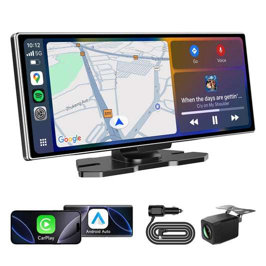 11.26'' Wireless Portable Car Play Screen for A-pple CarPlay & Android Auto, Backup Camera, Mirror Link, Bluetooth, Voice Control, GPS Navigation, FM