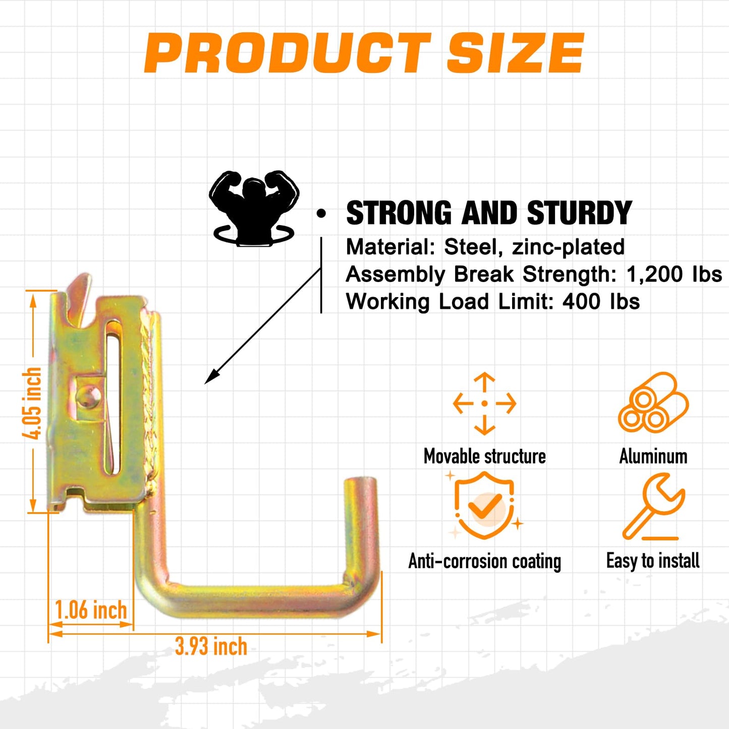 Large Steel J Hooks for E Track Systems 10 PCS Tie Down Accessories for Cargo Tie Down Systems in Trucks, Trailers, Vans, Semi-Trucks Trailer Hang Tools
