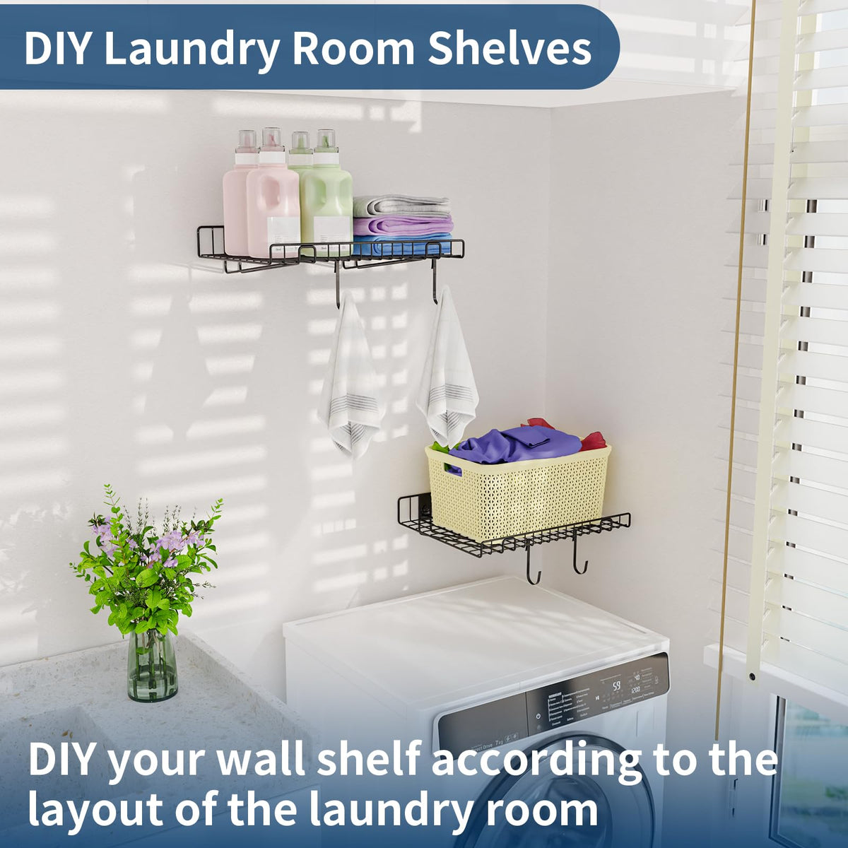 2 Pack Garage Wall Shelf,Wall Mounted Storage Shelves,Heavy Duty Metal Shelves for Room Wall, Loads 130 LBS Floating Shelf Mesh Storage Rack for Garage, Office, Basement, Cabinet and Kitchen