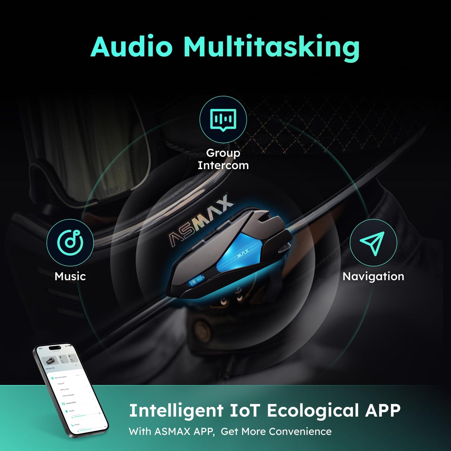 ASMAX Z1 Spaceship-Shaped Motorcycle Intercom - 3-Mode Communication for 10 Riders, Dual-Chip Audio Multitasking/Offline Voice & App Control Bluetooth Helmet Headset with HiFi Speakers(1 Pack)