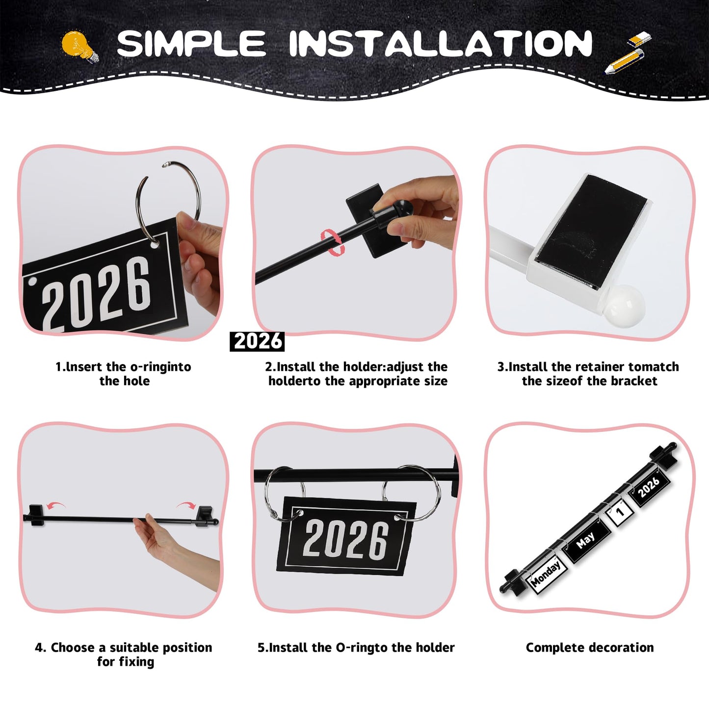 2026 Upgraded Magnetic Rod Black and White Flip Calendar for Classroom, Classroom Calendar Date Cards Black and White Classroom Decor Bulletin Board Set