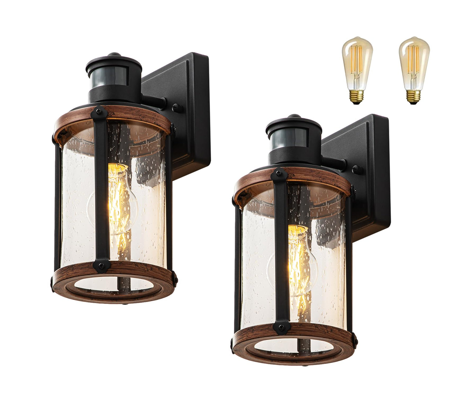 OUPAVOCS Outdoor Wall Lights for House, 3 Modes Motion Sensor Porch Lights Wall Mount, Black Dusk to Dawn Exterior Light Fixture, Outside Wall Sconce for Garage, Patio, 2-Pack(Bulb Included)