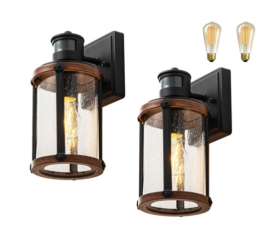 OUPAVOCS Outdoor Wall Lights for House, 3 Modes Motion Sensor Porch Lights Wall Mount, Black Dusk to Dawn Exterior Light Fixture, Outside Wall Sconce for Garage, Patio, 2-Pack(Bulb Included)