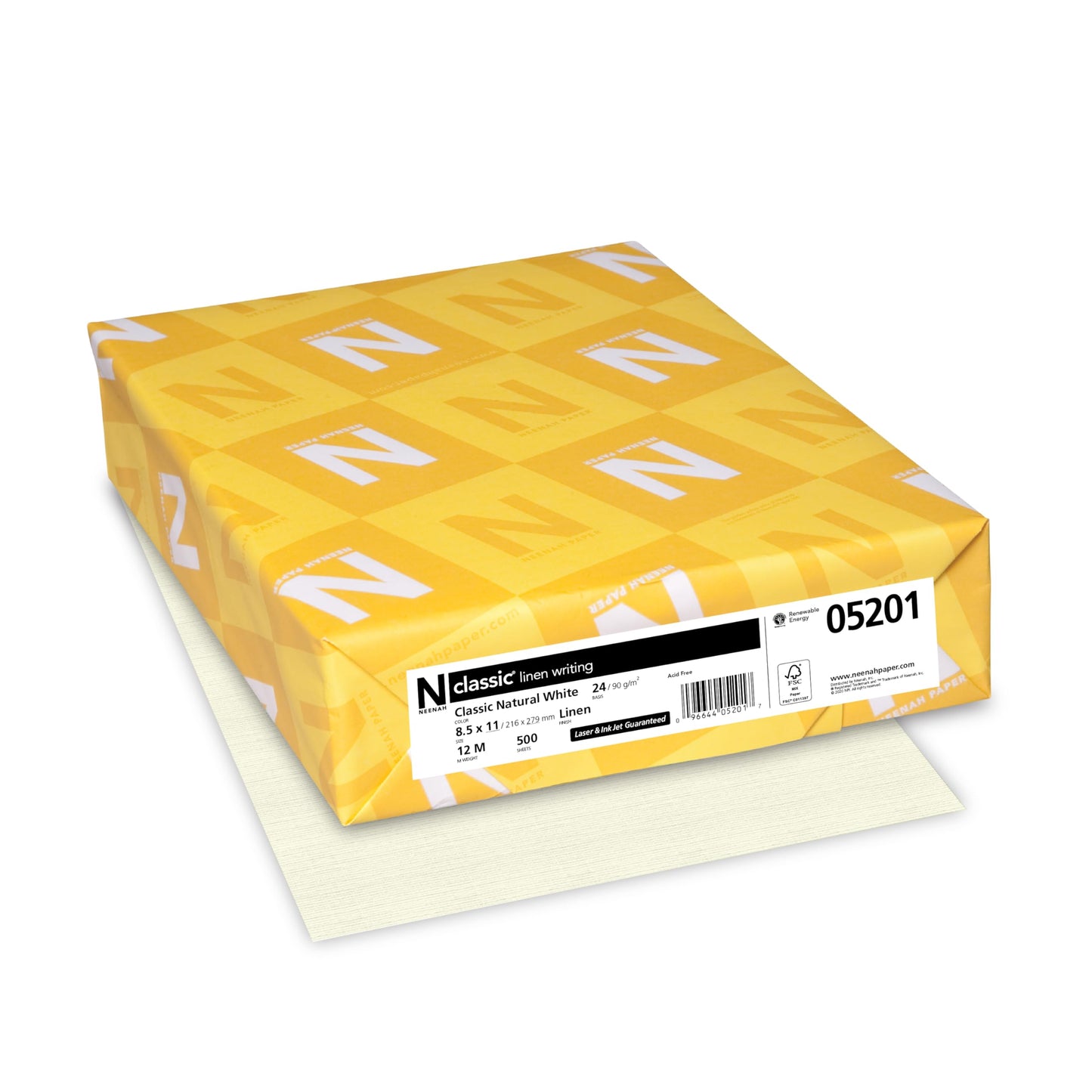 Neenah Classic Linen Writing Paper, Letter 8.5 x 11 Inches, 24 lb., Classic Natural White, 500 Sheets (05201)