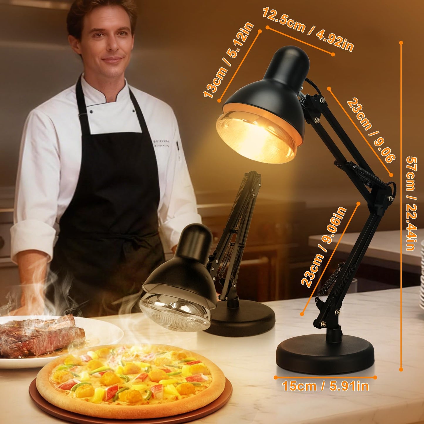 Portable Food Heat Lamp -【Foldable Design】【Quickly & Stable Heating】 Food Warmer Light, Commercial Heat Lamp for Food, Catering Warming Lamp for Parties, Buffet, Pizza, Chicken, Chocolate (Black)