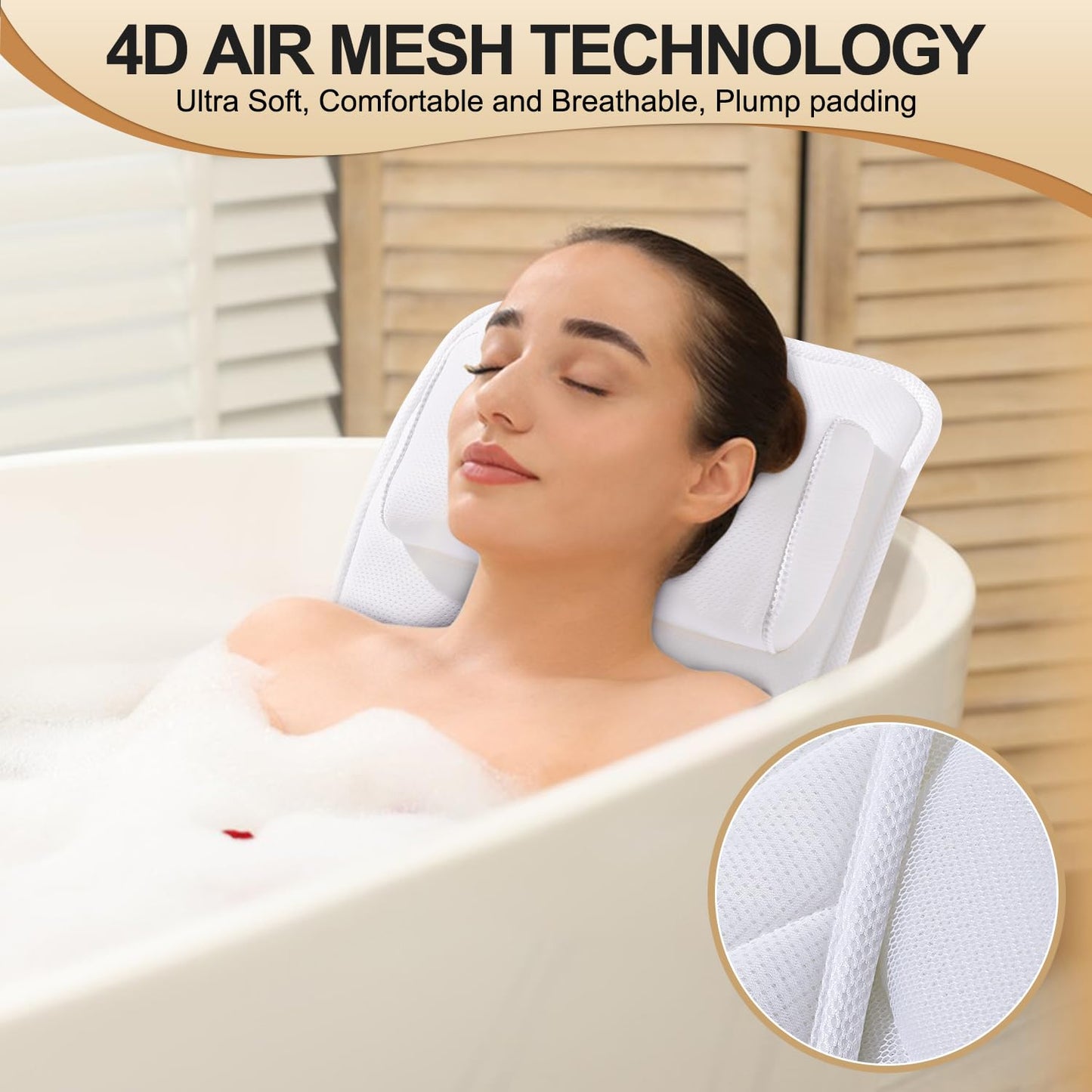 Full Body Bath Pillow, Non-Slip Bath Cushion for Tub, Luxury Spa Bathtub Mattress for Head Neck Shoulder and Back Rest Support，Comfortable Hot Tub Accessories – 50"x 15" (White-Full Body Bath Pillow)