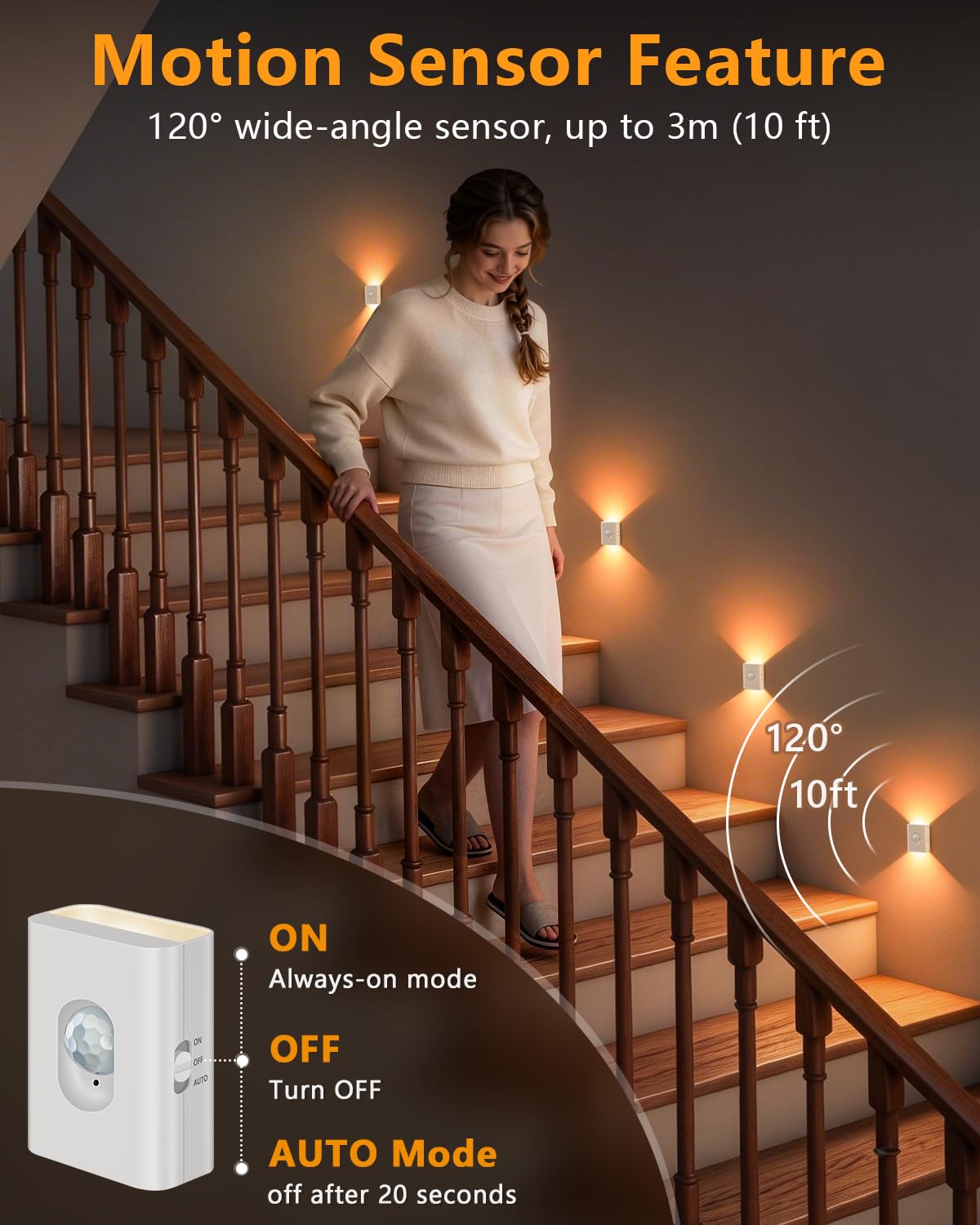 WILLED Motion Sensor Light Indoor, Rechargeable Motion Sensor Night Light, Mini Soft White Stair Lights, Wireless Night Lights with 3 Modes for Stairs, Hallway, Bathroom, Bedroom, Kitchen(4 Pack)