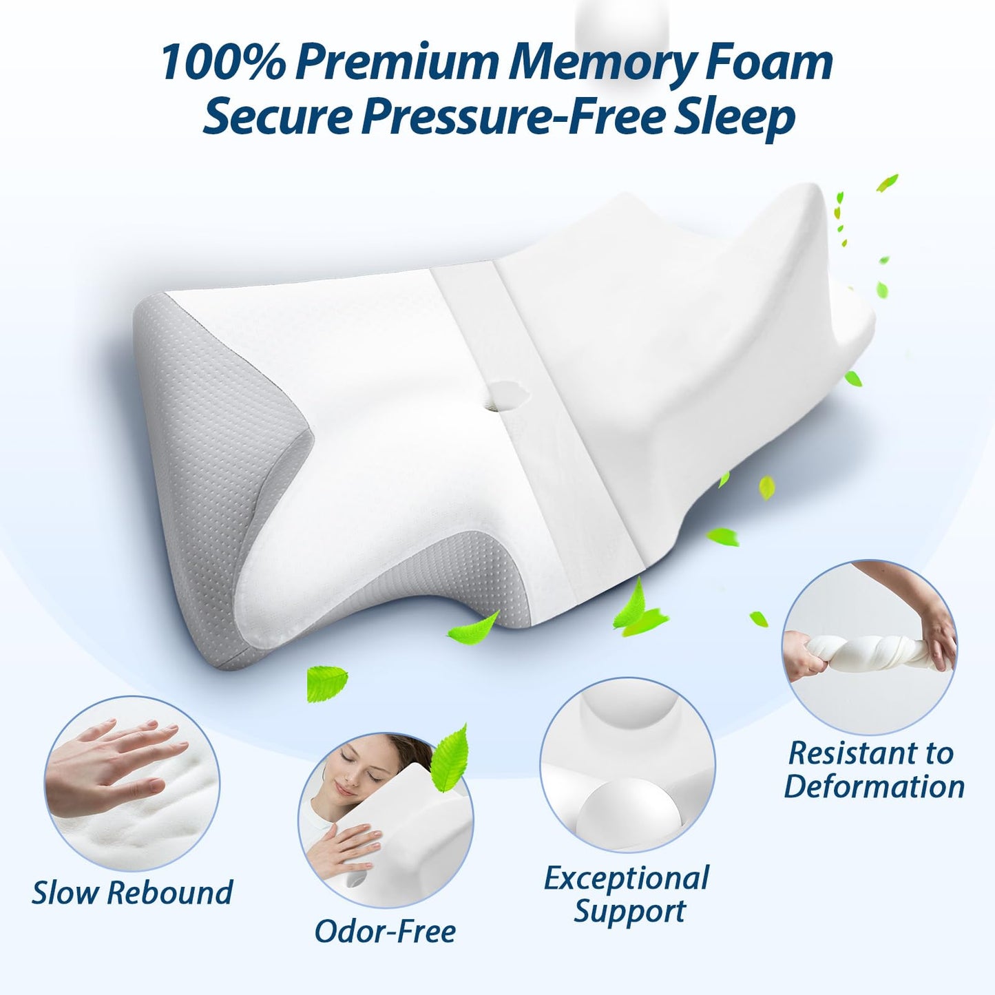 HOMCA Memory Foam Pillow, 2 in 1 Pillow for Sleeping, Neck Support Pillows for Side Back Stomach Sleepers with Breathable Pillowcase(Light Gray)