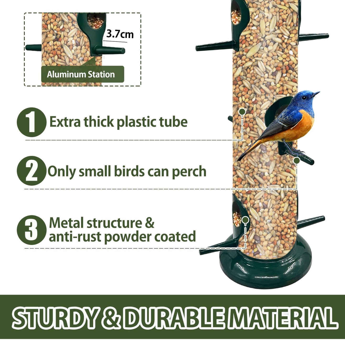 2Pack Metal Bird Feeders Hanging Tube for Garden – Wild Bird Seed Feeder with 6 Feeding Ports, Steel Hanger, Weatherproof Hanging Bird Feeder for Small Birds, Niger Seeds & More