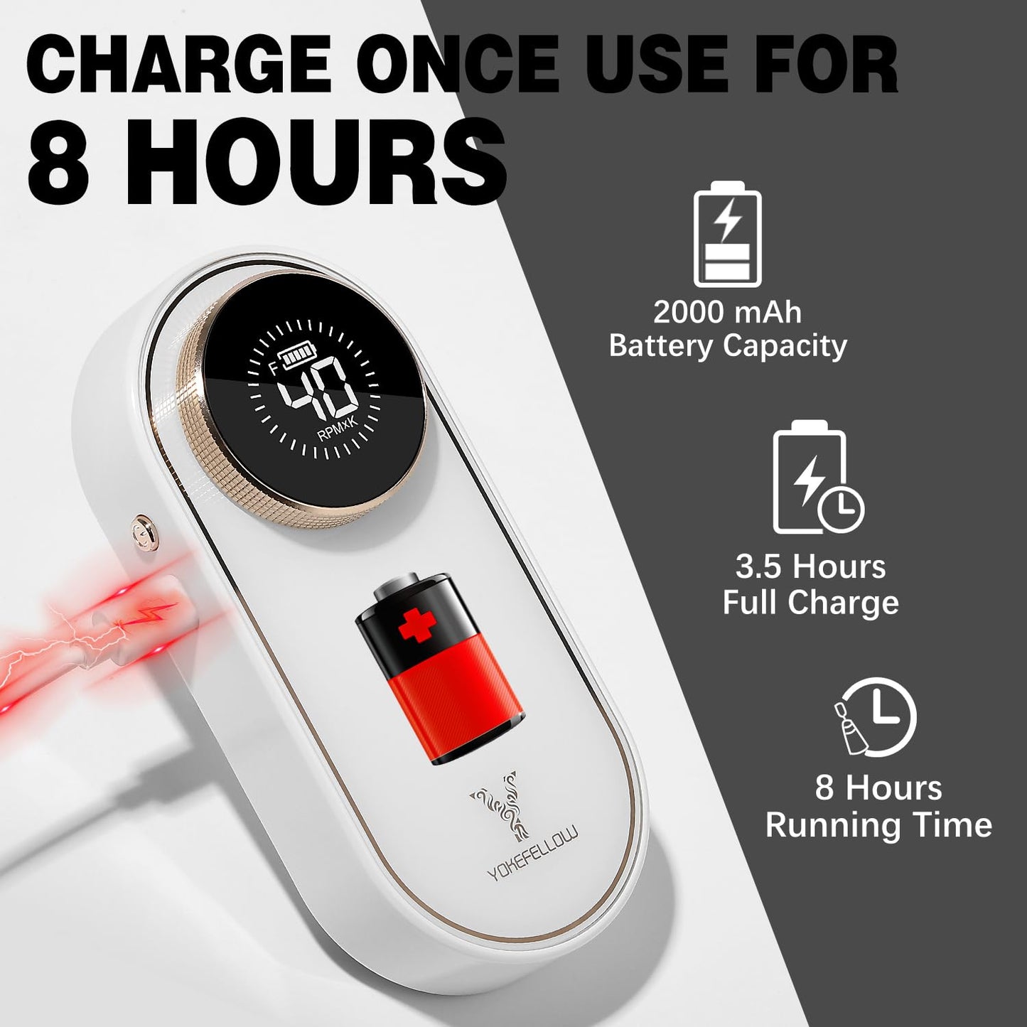 YOKE FELLOW Electric Nail File - 40000 RPM Rechargeable Nail Drill Machine Nail File with 12 Nail Drill Bits for Manicure Pedicure Acrylic Polishing Tools Kit for Salon Home Use