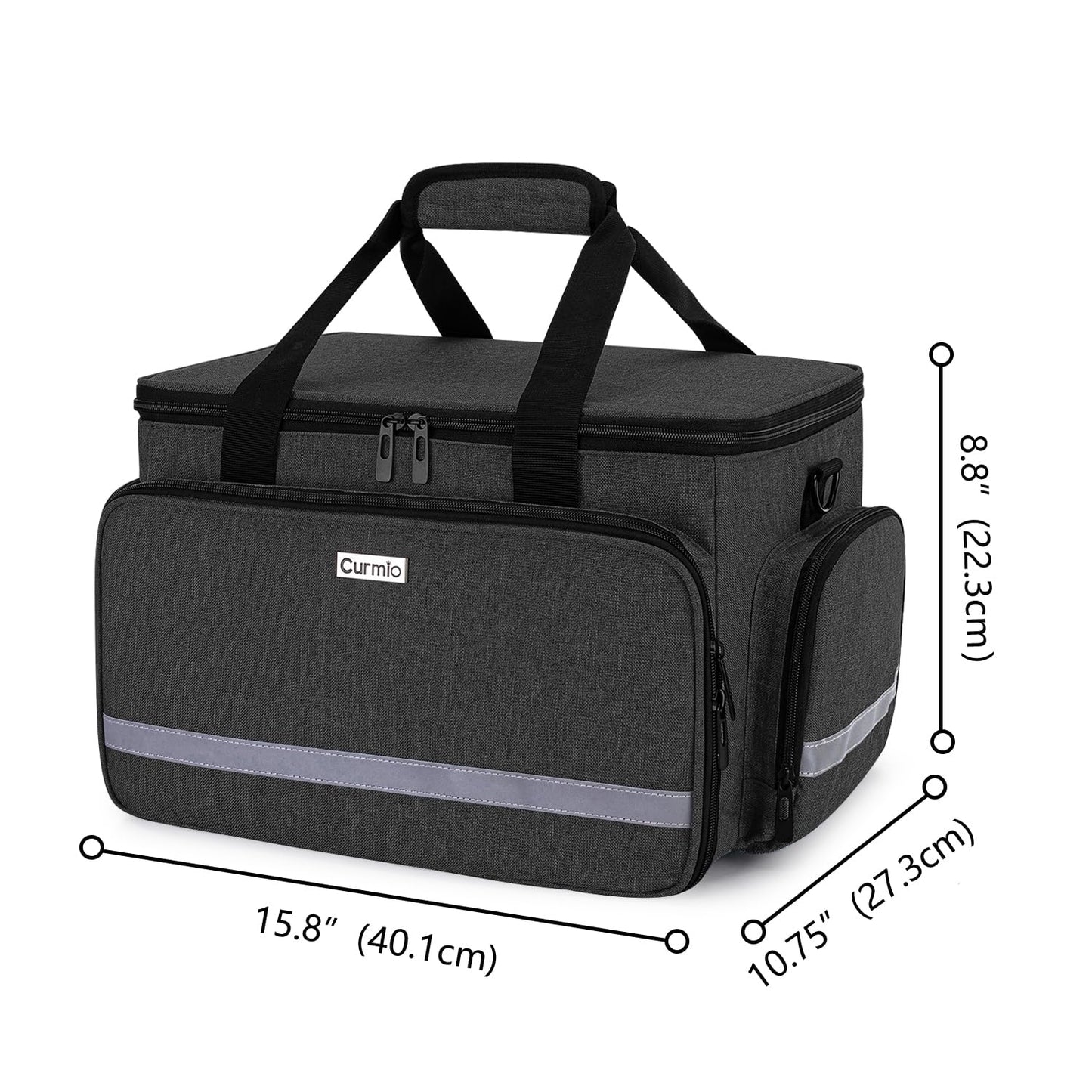 CURMIO Nurse Bag, Medical Bag Clinical Bag with Inner Dividers and No-Slip Bottom for Home Visits, Health Care, Hospice, Gift for Nursing Students, Physical Therapists, Doctors, Bag Only, Black
