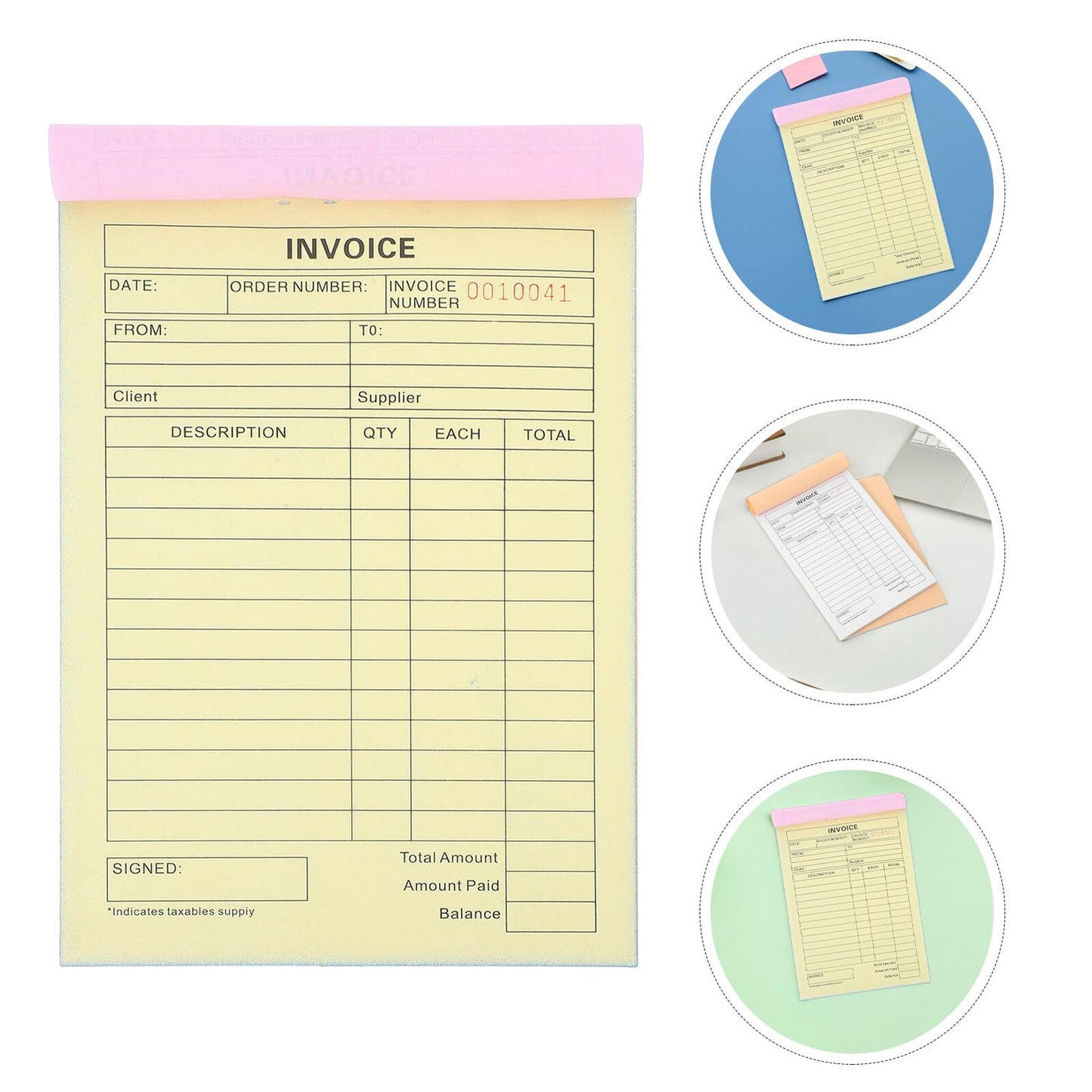 VILLCASE 5 Pack Carbonless 3-Part Receipt Pads 60 Pages Each Small Business Invoice Book Order Pad with Stiff Backing for Efficient Billing and Recordkeeping