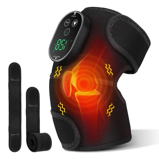 Cordless Heated Knee Massager for Knee Shoulder Elbow, Heated Knee Brace with Vibration for Men and Women, 3 Vibration Modes and 6-level Heating, 3 Timer Setting, Heating Pad for Knee, Black