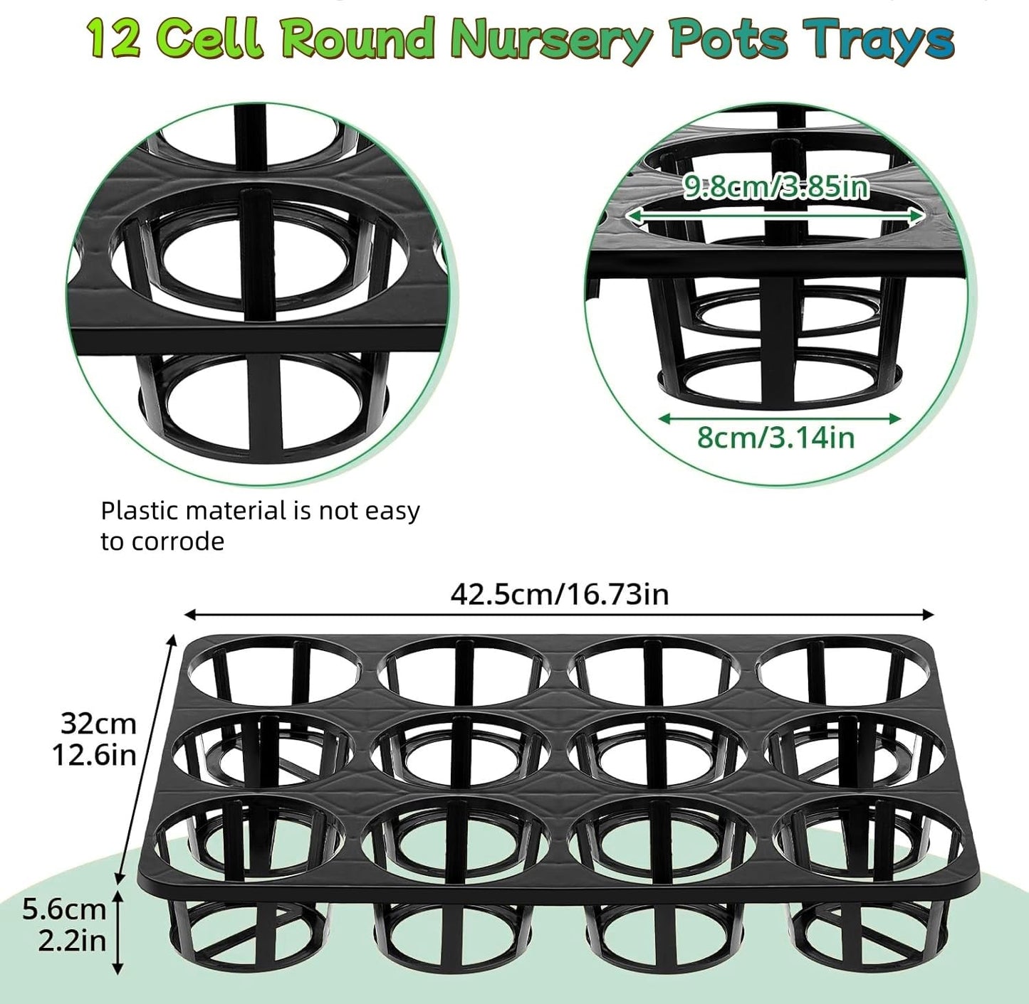 12 Cell Nursery Planter Pots Trays, 10 Pack Seed Starter Pots Moving Trays, Garden Plant Pot Shuttle Carry Holder and Trays for 4 inch Round Plastic Nursery Pots Flower Pot Carrier Transporting