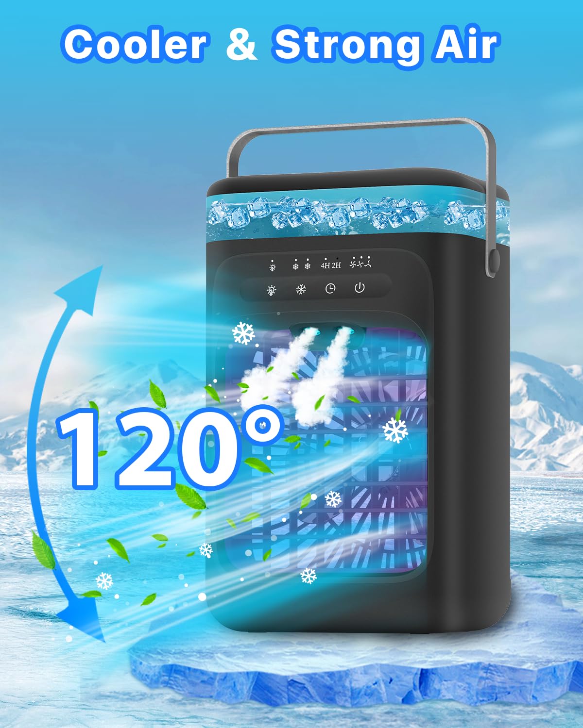 Portable Air Conditioner, 4-in-1 Evaporative Air Cooler, Personal Cooling Fan with 3 Speeds, 2 Mist Modes, 7 LED Night Light, 2-4H Timer
