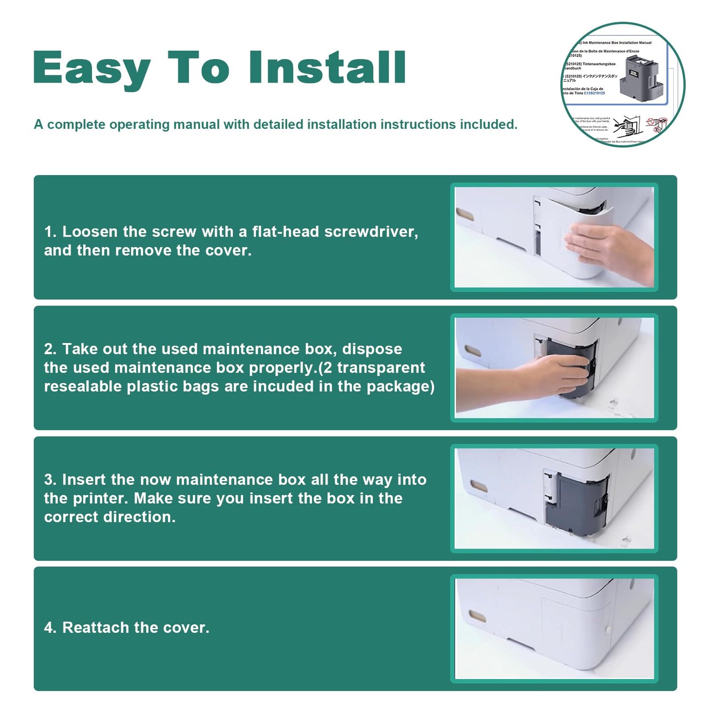 C13S210125 F170 Maintenance Box S210125 for Epson Surecolor SC-F170 SC-F100 SC-F130 SC-F160 Printer, (S210125 / S2101 / SC23MB Waste Ink Tank 2-Pack)