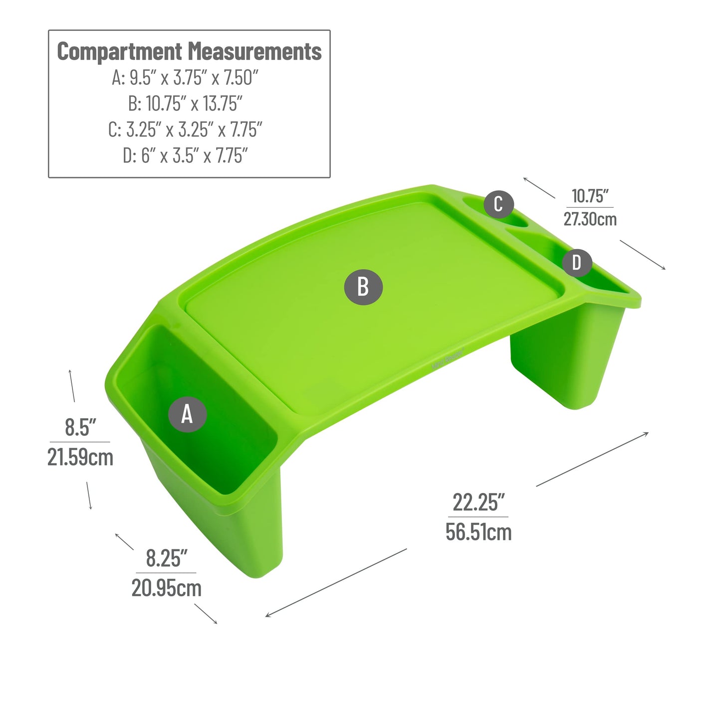 Mind Reader Kids Lap Desk, Portable Activity Tray with Side Storage, Stackable Plastic Desk for Drawing, Snacks, Study, Set of 2, Green
