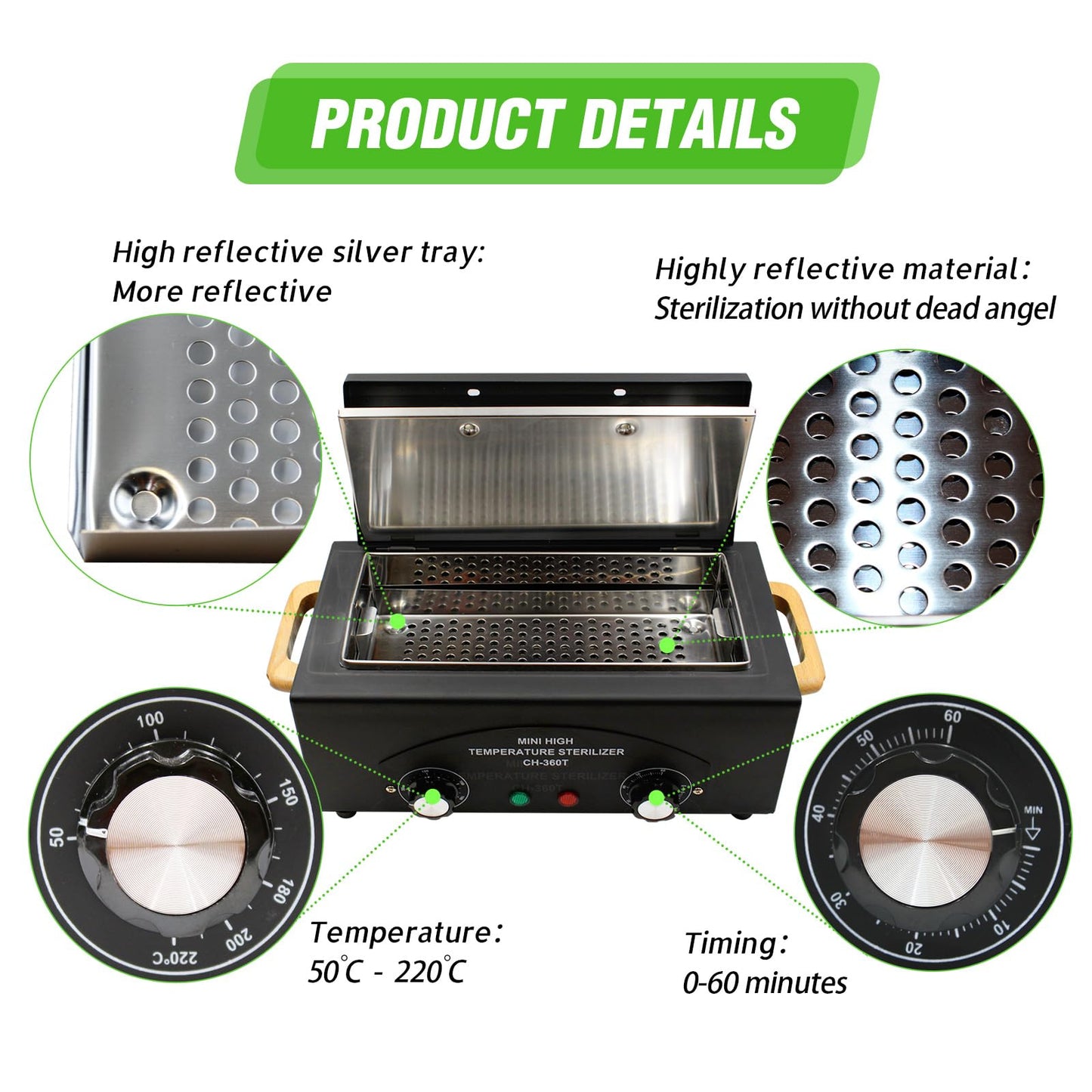 Vevitts High Temperature Cabinet Dry Heat Sterilizer High Temperature Metal Tool Cleaning Box with Timer for Beauty Nail Metal Tools Black
