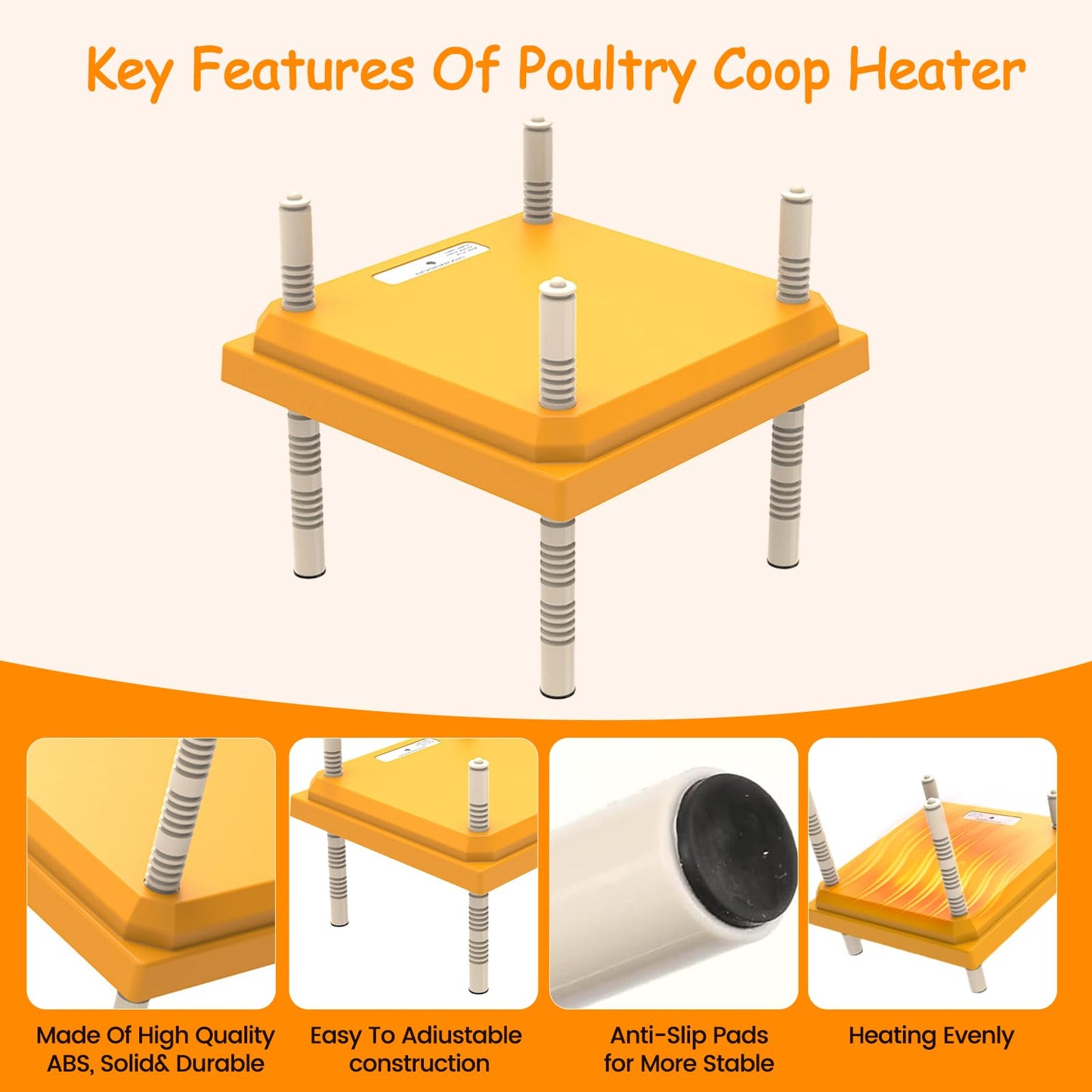 Brooder Heater for Chicks, 10 x 10 Inches Chicken Brooder Heating Plate, Height Adjustable Poultry Heater for 15 Chicks, Temperature Control for Chicken Coops