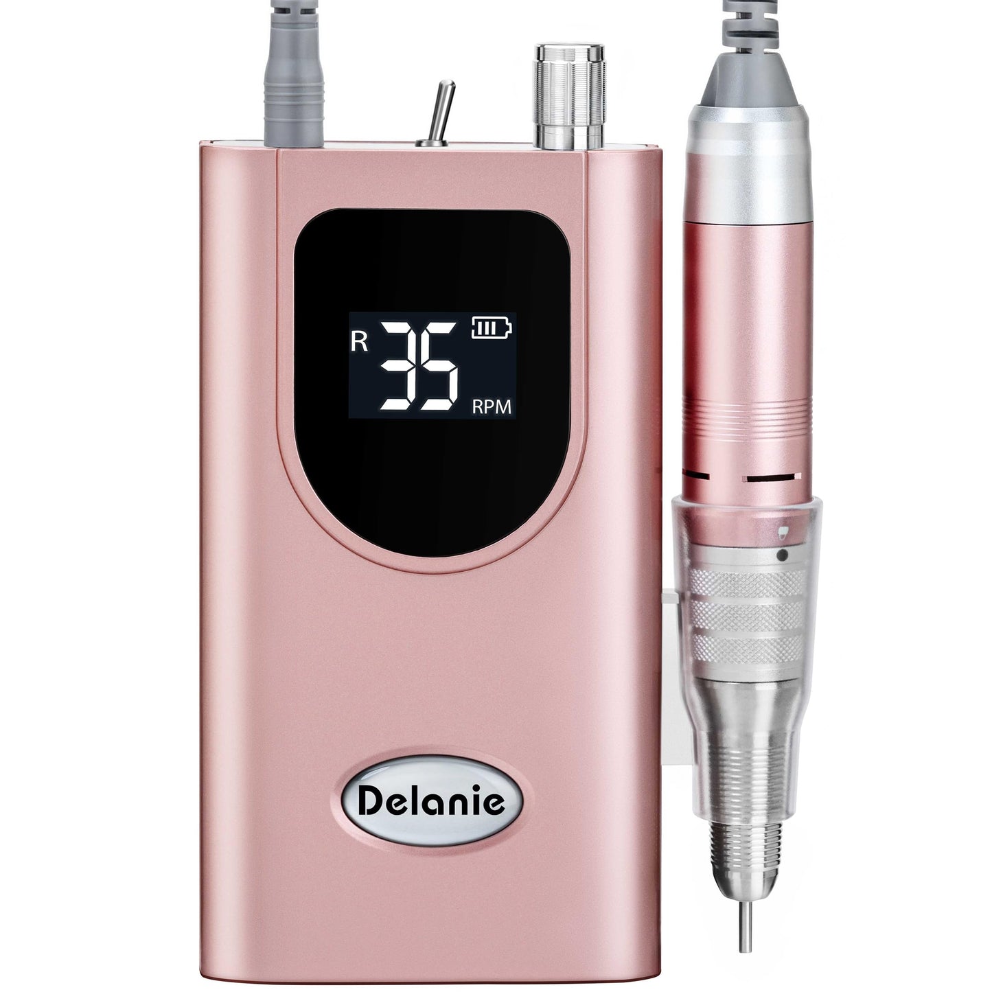 Delanie Professional Nail Drill High Torque 35000 RPM Rechargeable Portable Electric Nail File for Acrylic & Gel, High Speed, Low Heat, Low Vibration, Rose Gold