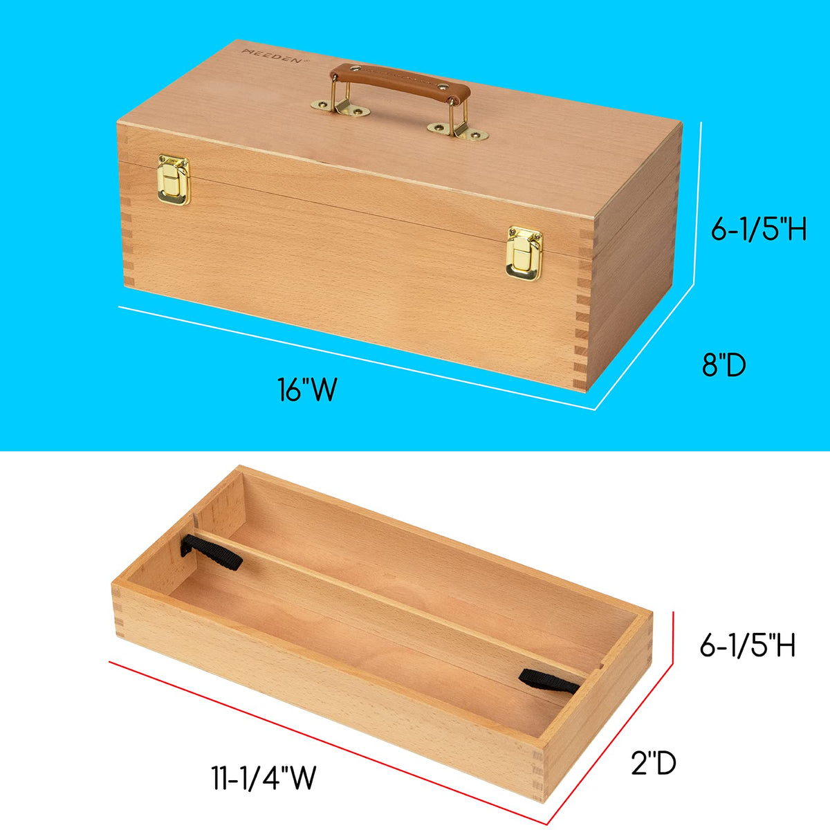 MEEDEN Sturdy Wood Tool Box: Beechwood Portable Art Supply Organizer - Large Artist Storage Box