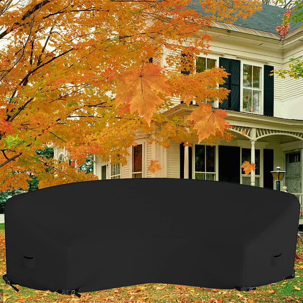 Patio Sectional Curved Sofa Protector Cover Skyour Waterproof Heavy Duty 420D Oxford Outdoor Sectional Curved Couch Sofa Covers Black (M: 120.08x38.98x35.83in)