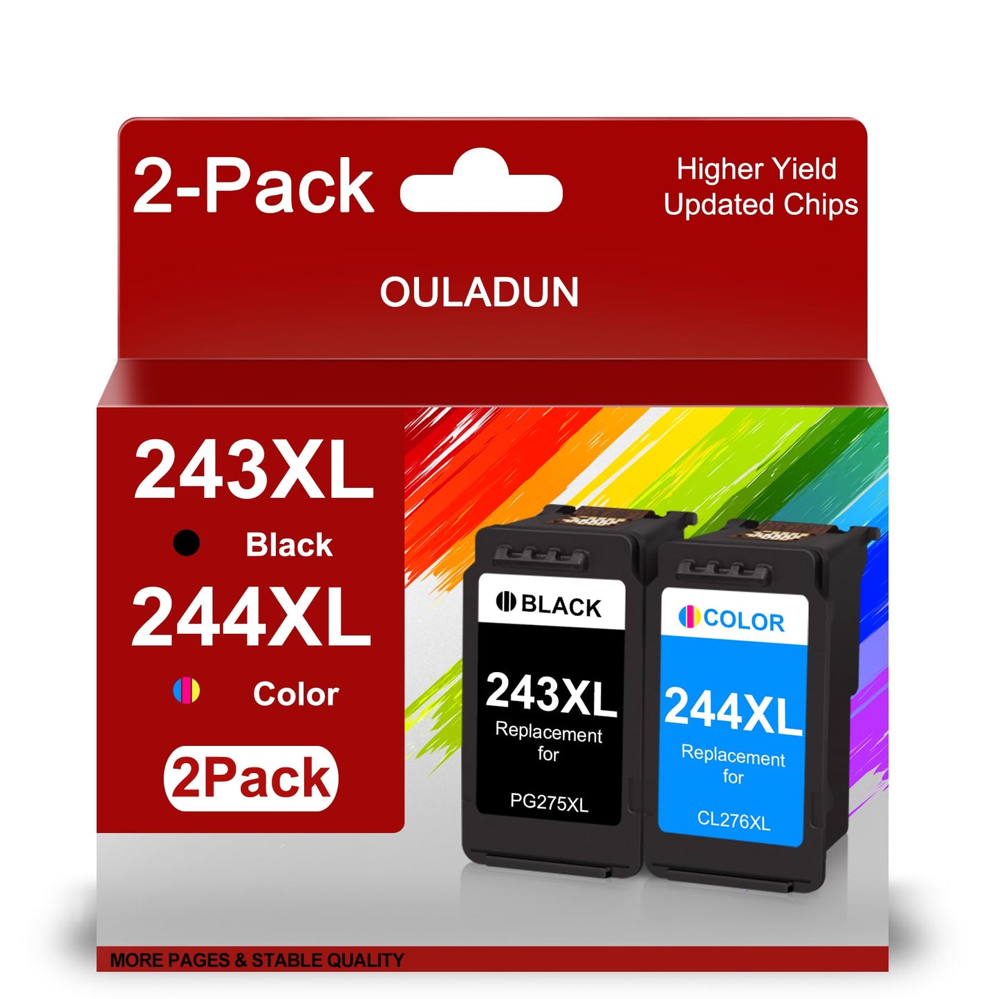 PG-243XL/CL-244XL Ink Cartridges Replacement for Canon 243 and 244 Value Pack Work with Pixma TS3429 TS3420 MG3022 MG2522 TS202 TR4527 TR4520 TR4522 MG2922 MG2920 MX492 Printer (1 Black, 1 Tri-Color）