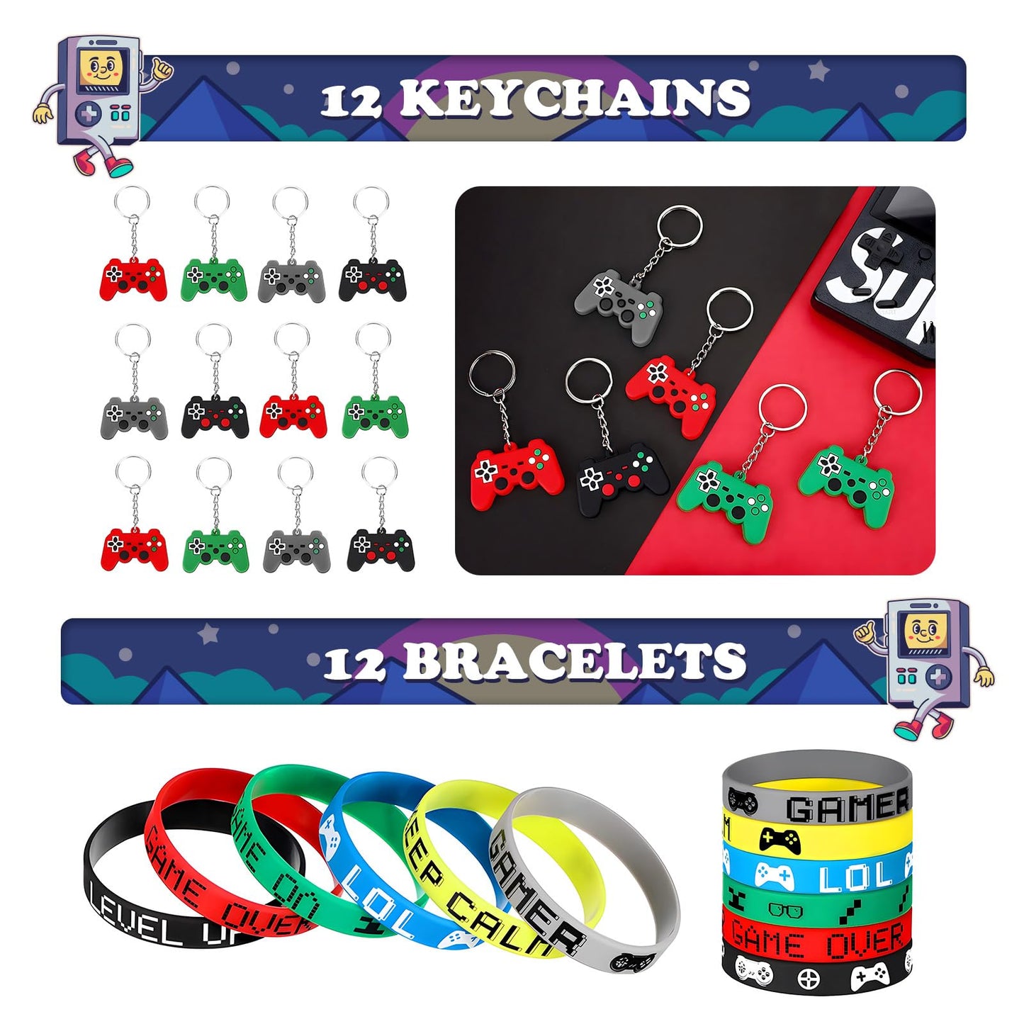 122pcs video game party favors Supplies, Gift Bags, key chains,Wristbands,balloons,Stickers straws etc for Birthday Party Decorations Fill Up the Goodie Bags Prizes Pinata Fillers (video game)