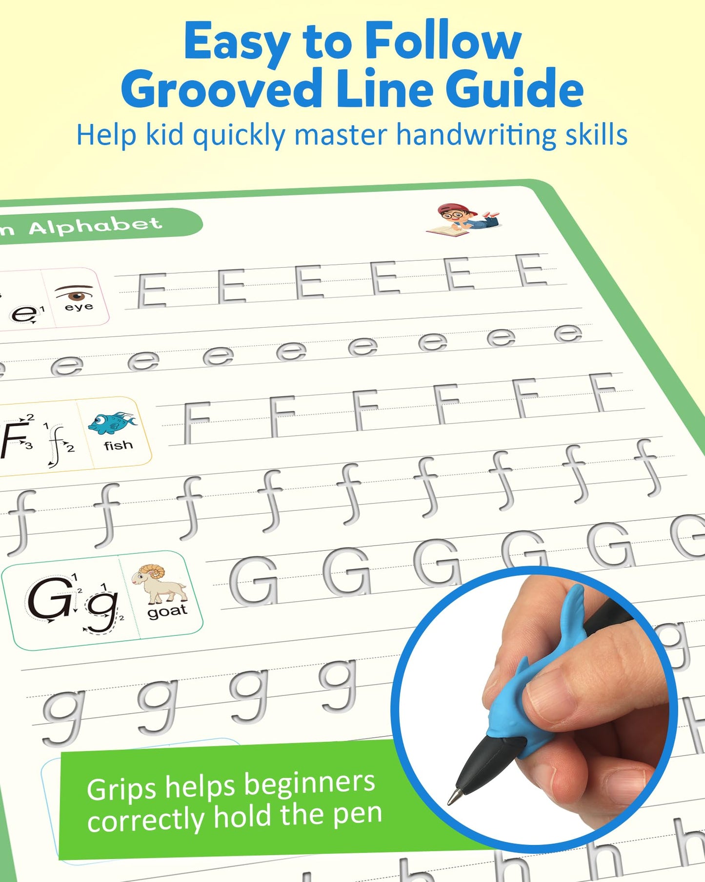 Coogam 6Pcs Magic Grooved Writing Practice for Kids, Grooved Handwriting Copybook with Pens, Learn to Write Number Letter Tracing Workbook for Kids Age 3-8 Preschool Learning Activities