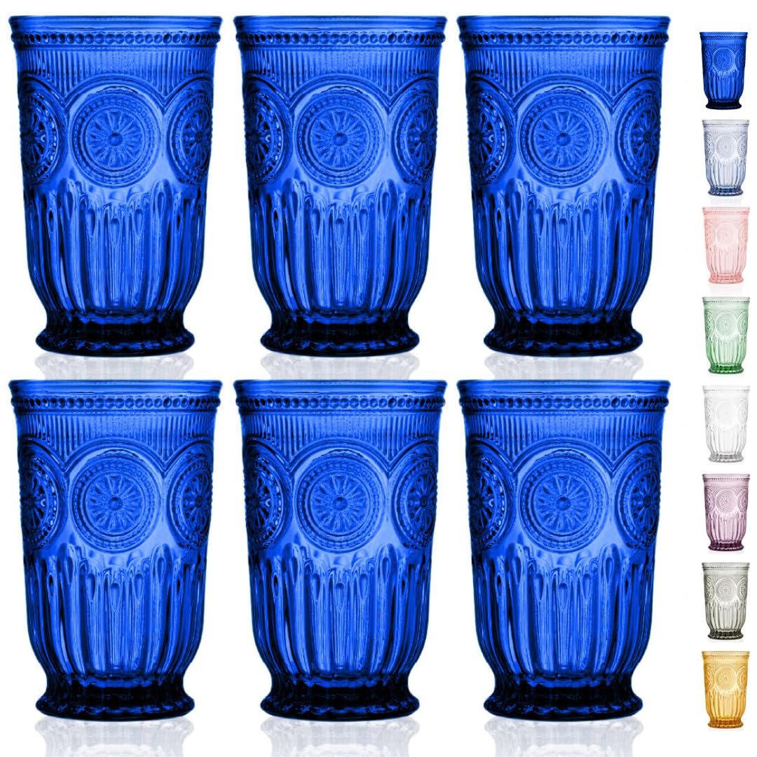 Yungala Cobalt Blue Highball Glasses set of 6 tall drinking glasses for tablesetting with cobalt blue glassware dishwasher friendly made without lead