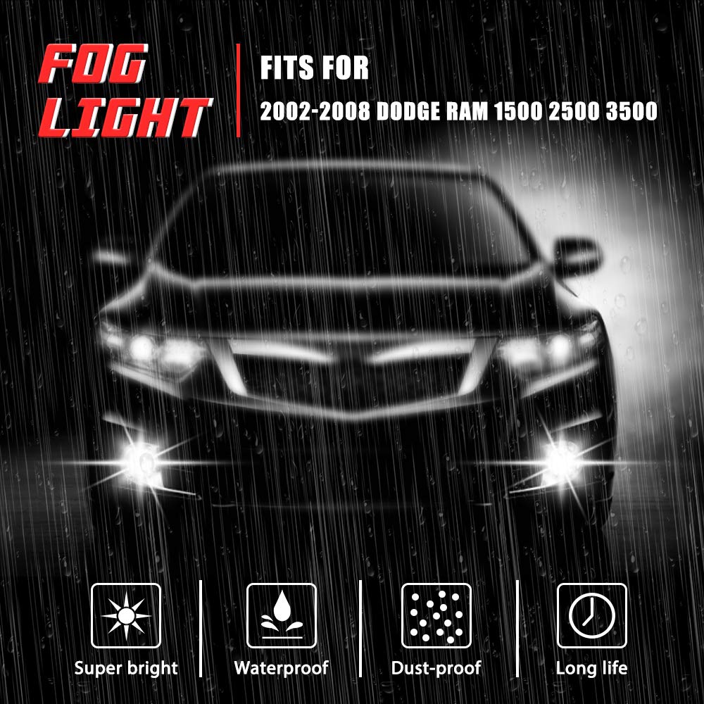 A ABIGAIL Driving Fog Lights Lamps Replacement for 2002 2003 2004 2005 2006 2007 2008 Dodge Ram 1500 2500 3500 Pickup Truck 55077475AE 55077474AE