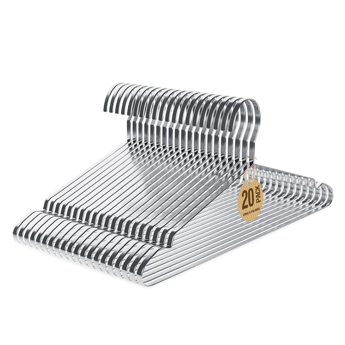 Jiang&Rong Stainless Steel Hangers 20 Pack, 16.5 Inches Coat Hangers, Strong Metal Heavy Duty Hangers, Space Saving Clothes Hanger, Non Slip Hangers, Adult Hangers, Bulk Hangers, Silver Hangers