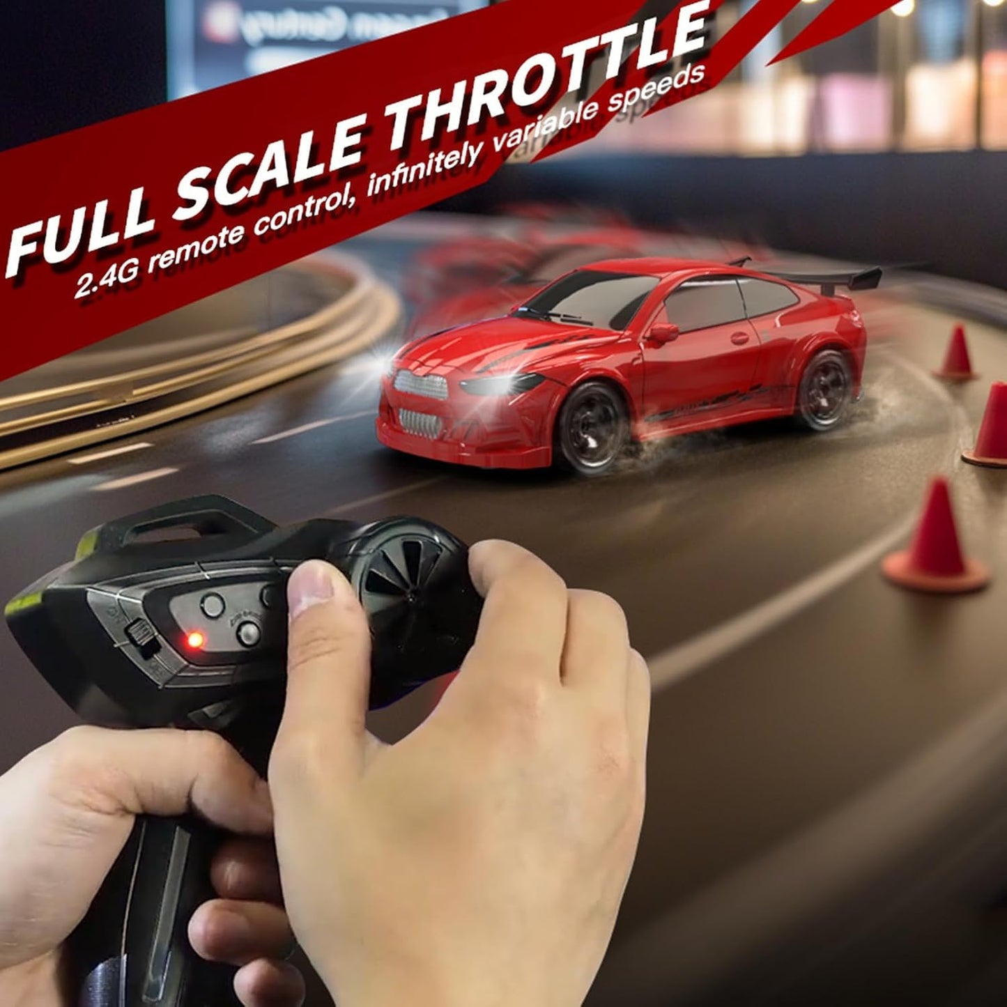 4WD RC Drift Car,1:64 Mini Desktop Remote Control Car for Boys,2.4G Racing Cars LED Lights,Remote Control Racing Cars Toy Gift for Adults Toy Gift 14+ Years(Black)