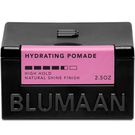 BLUMAAN Hydrating Pomade - Low Shine, High Hold | All Hair Types | Water Based | Easy To Wash - Ideal for Quiffs, Pompadours, Ducktails & Slick Back Looks - 2.5 oz