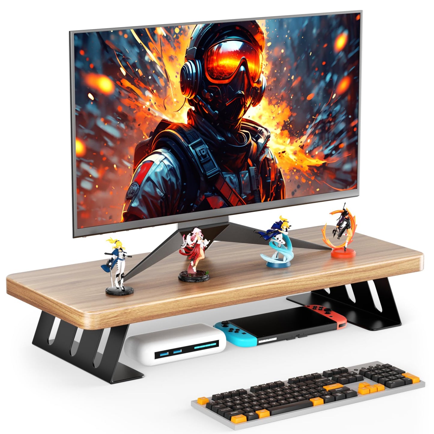 NestNeat Monitor Stand - 24 Inch Wood Monitor Stand Riser, 220 Pounds Load Capacity Desk Monitor Riser for Laptop/PC/Printer, Desktop Stands Organizer for Home Office