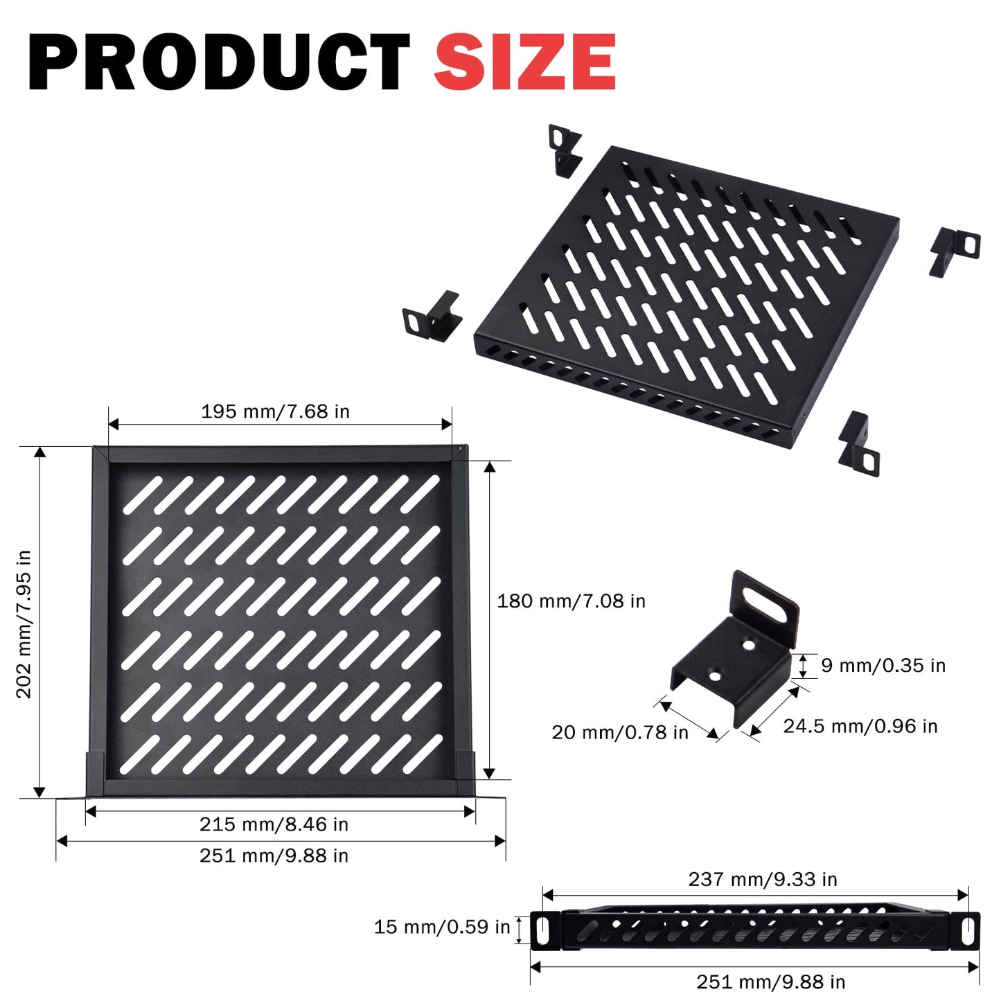 GeeekPi 0.5U Heavy Duty Server Rack for DeskPi RackMate T1/T0 Server Rack and 10" Network Cabinet Server Rack, Perforated Design, 25kg Load Capacity, Black