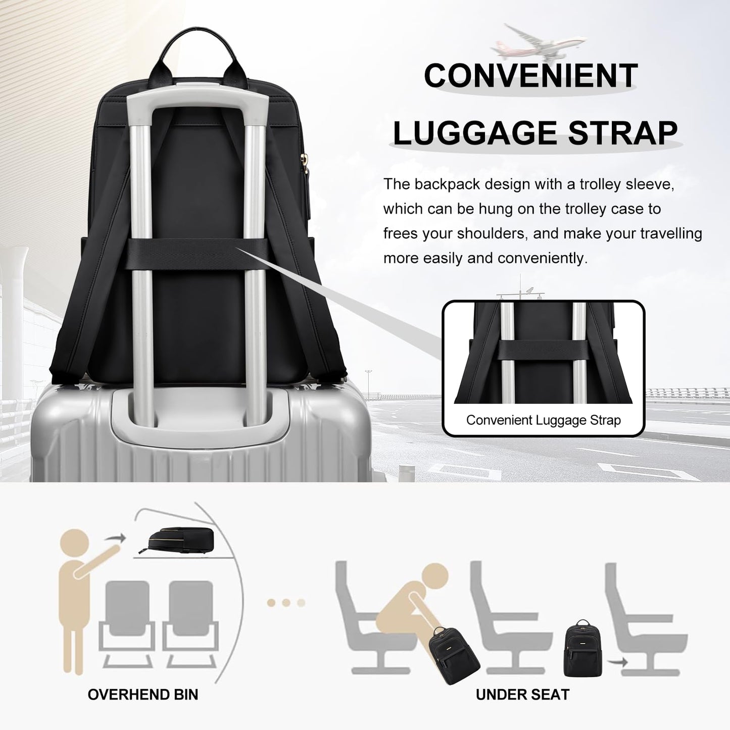 GOLF QUALITY Laptop Backpack for Women Travel Work Commute Casual Daypack Backpack Purse Computer Bags Fit 16Inch Notebook, Black