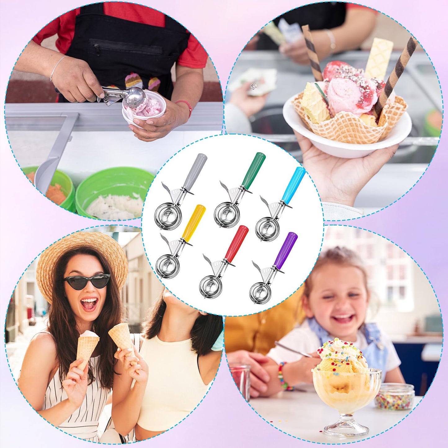 6 Pack Cookie Scoop Set, Ice Cream Scoop with Trigger, Professional Stainless Steel Disher Cookie Dough Portion Scoops for Baking Meatball Melon Baller Cupcake Muffin, 6 Sizes