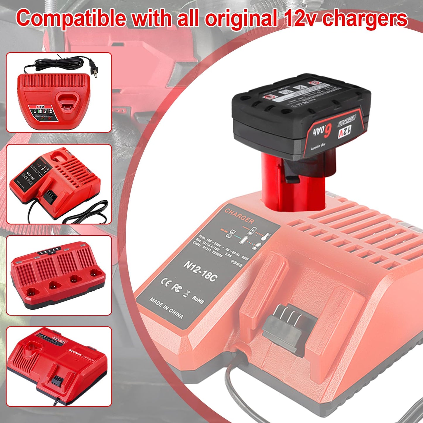 12V Battery, Replacement for Milwaukee M12 Battery 6.0Ah, Compatible with Milwaukee 12V Cordless Tools MLW2553-20,2462-20,2415-20 and MLW2504-20 2-Pack (2pack M12 Battery 6.0ah)