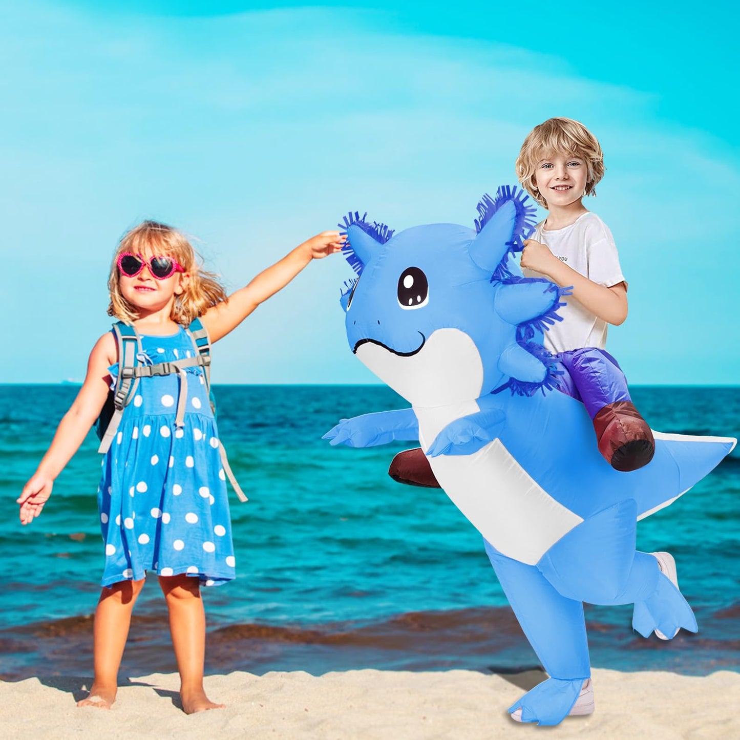 Stegosaurus Inflatable Axolotl Costume for Kids Halloween Costumes Kid Blow Up Costume Ride on Axolotl Costumes Boys Girls