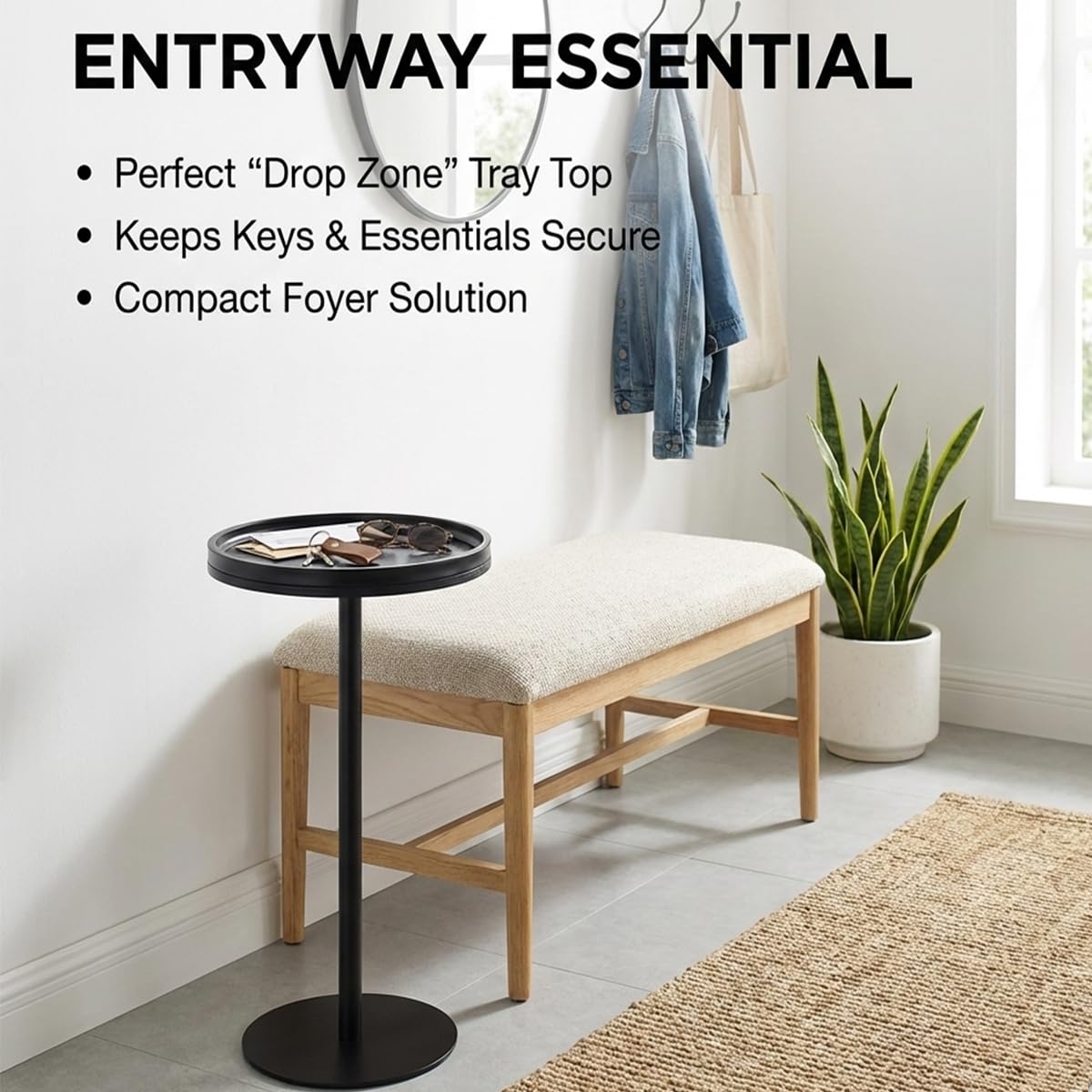 ZEXVIDA Black Industrial Martini Table,Round Drink Table,Modern Pedestal Side Table with Black Wood Grain Tray Top, Weighted Metal Base End Table for Living Room,Small Spaces,Next to Sofa, 24.7" Tall