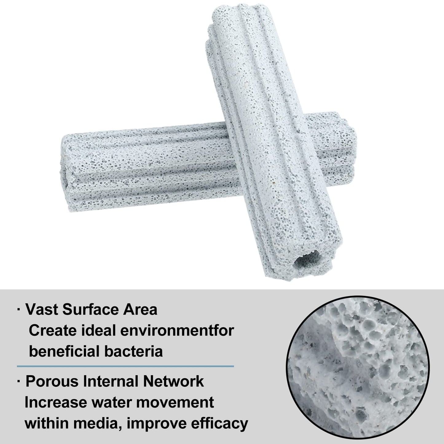 RealPlus Ceramic Bio Filter Media for Aquarium Sump Canister Pond Fish Tank, Vast Surface Area (6.2" Length / 90pcs)