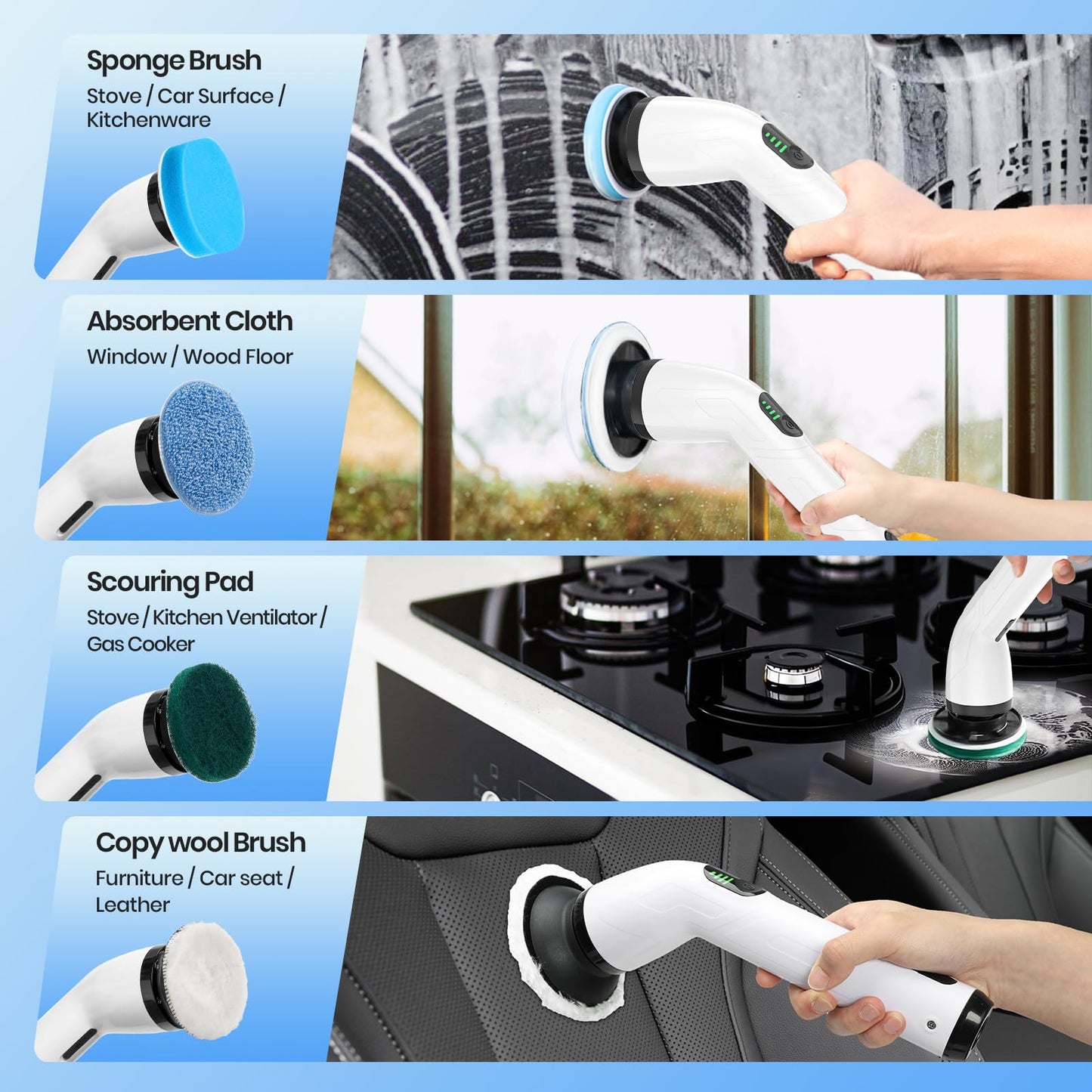 Keimi Electric Spin Scrubber, New Full-Body IPX7 Waterproof Cordless Bathroom Scrubber with 8 Replaceable Heads, Upgraded Extension Handle, Shower Cleaning Brush for Bathtub, Tile, Floor, Black