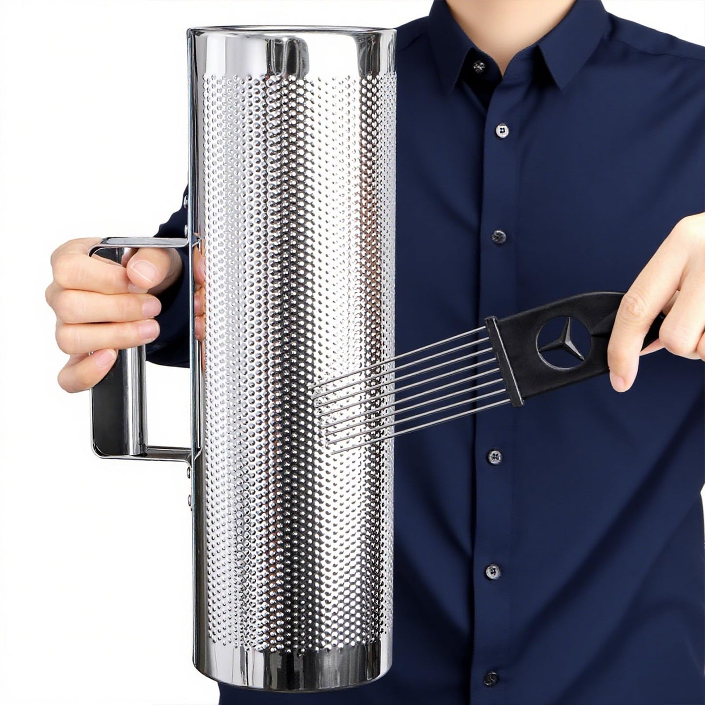 Foraineam Stainless Steel Guiro with Scraper, 12" x 4" Professional Latin Hand Percussion Instrument, Band Accompaniment Musical Training Tool Metal Guiro Shaker Instrument