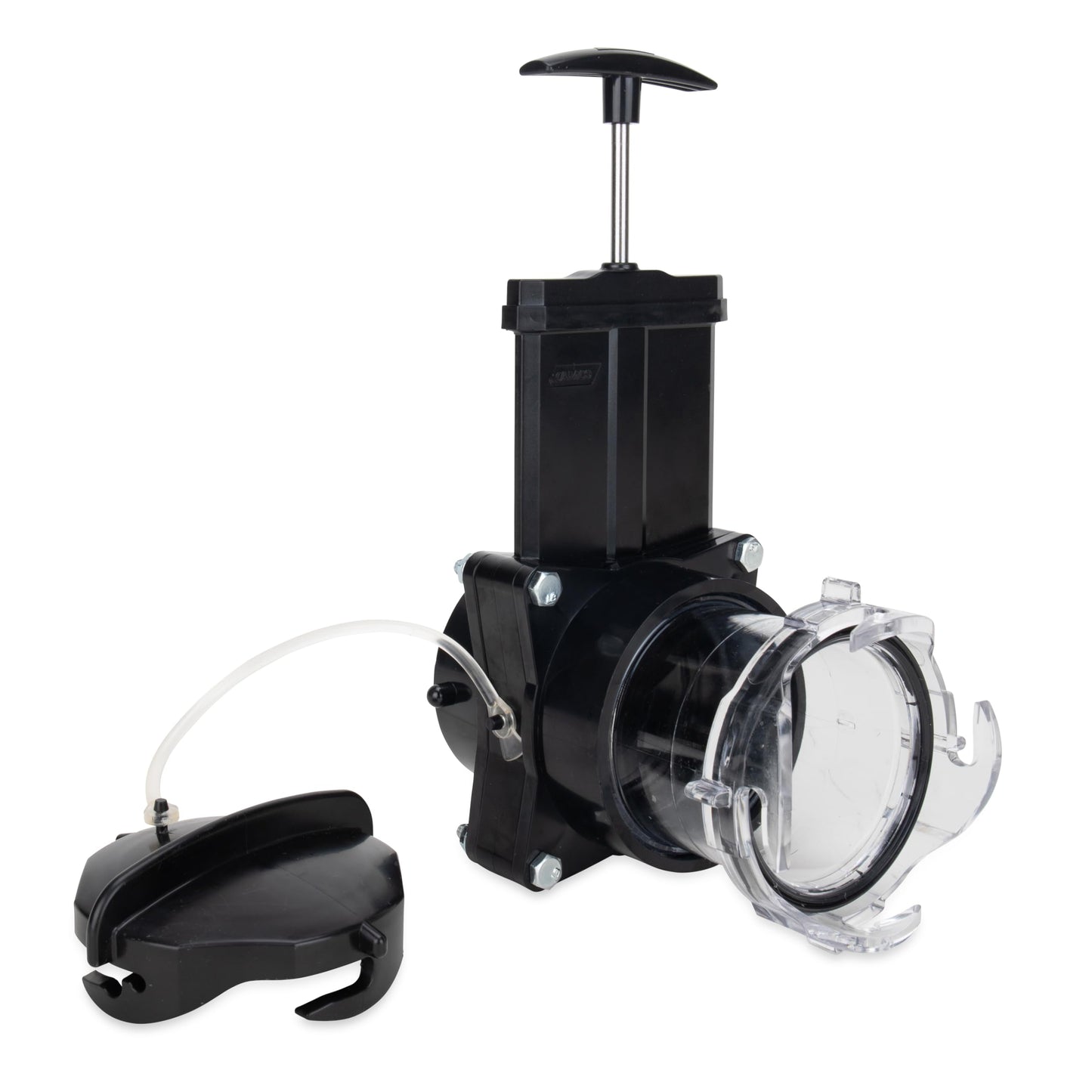 Camco Ready to Use Gate Valve with Built-in Clear Adapter | Fits All 3-inch Sewer Fittings | Ready to Use Construction (39053), Black